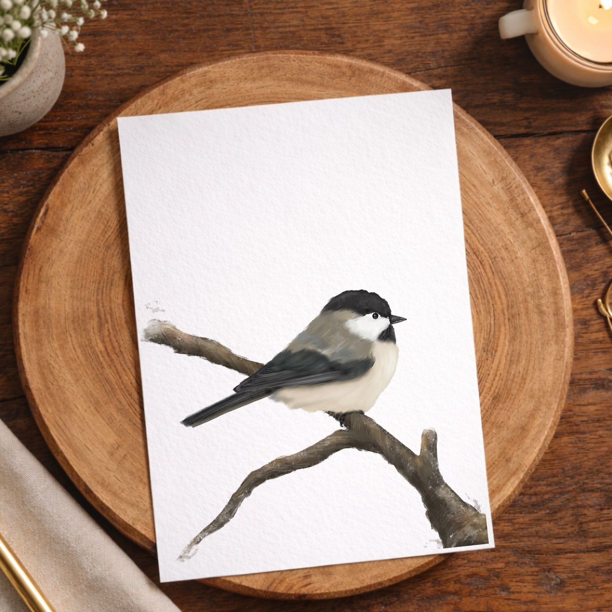 Black Capped Chickadee Postcard - MerikaArt