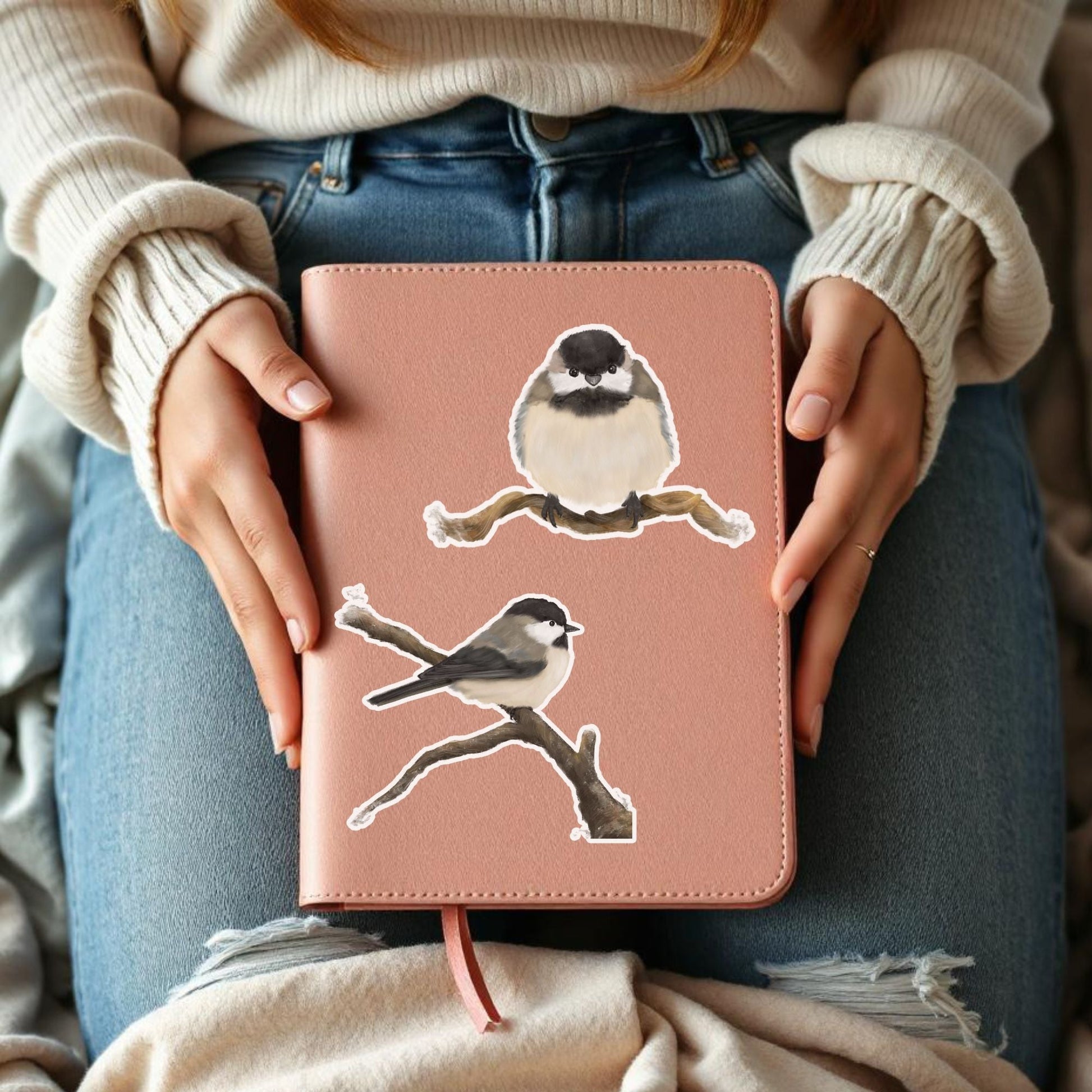 Black - Capped Chickadee Vinyl Sticker - MerikaArt