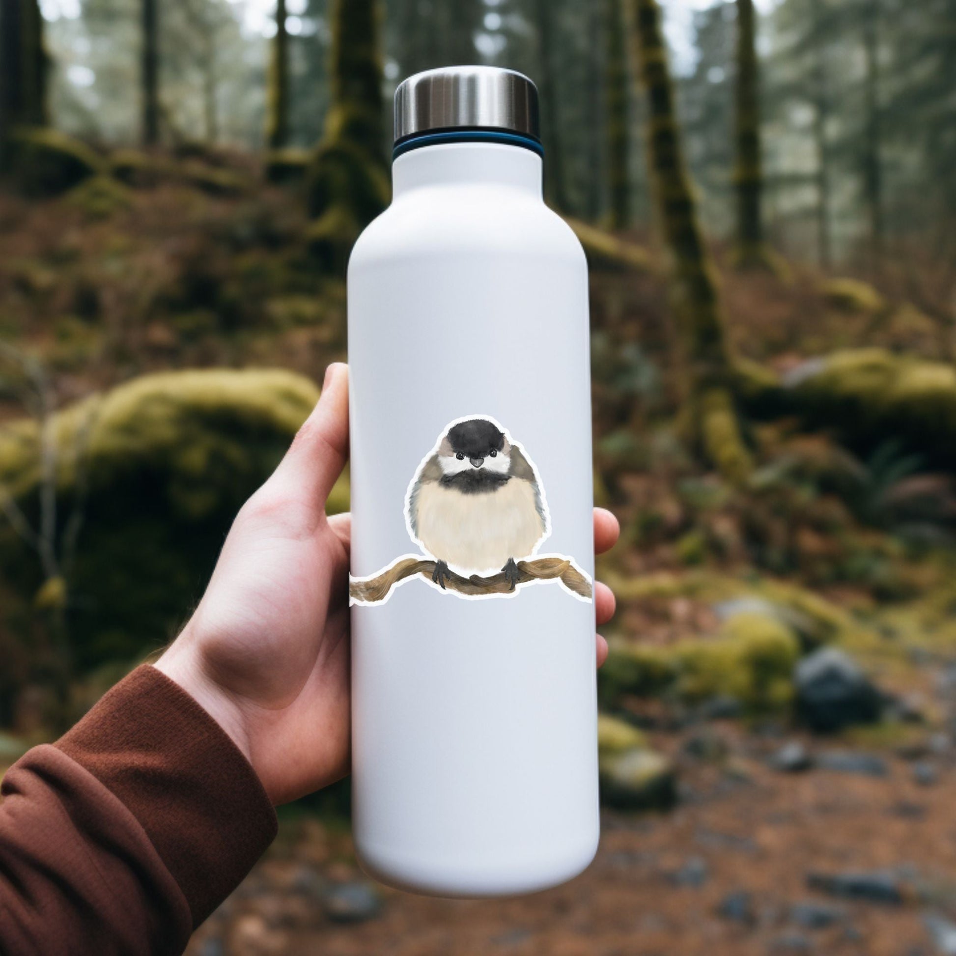 Black - Capped Chickadee Vinyl Sticker - MerikaArt