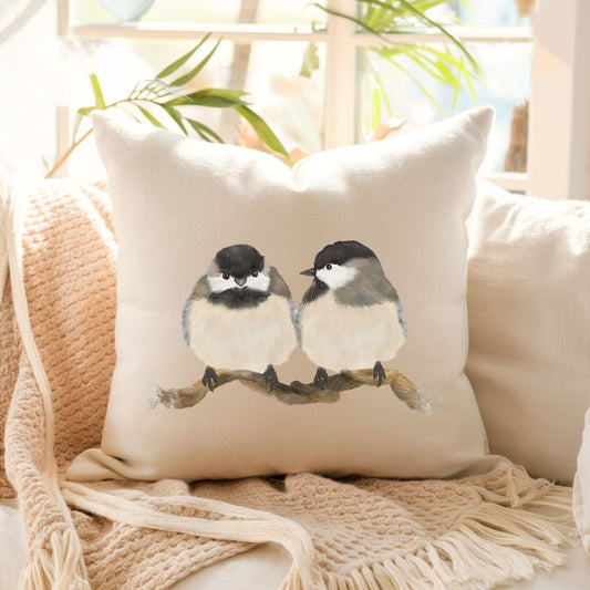 Black - Capped Chickadees Bird Pillow - MerikaArt