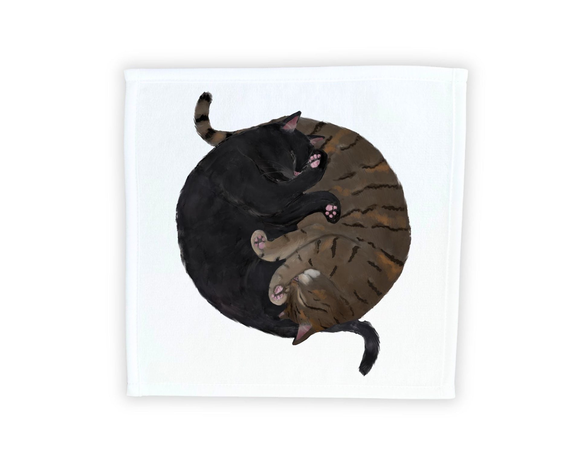 Black Cat and Tabby Cat Sleeping Washcloth - MerikaArt