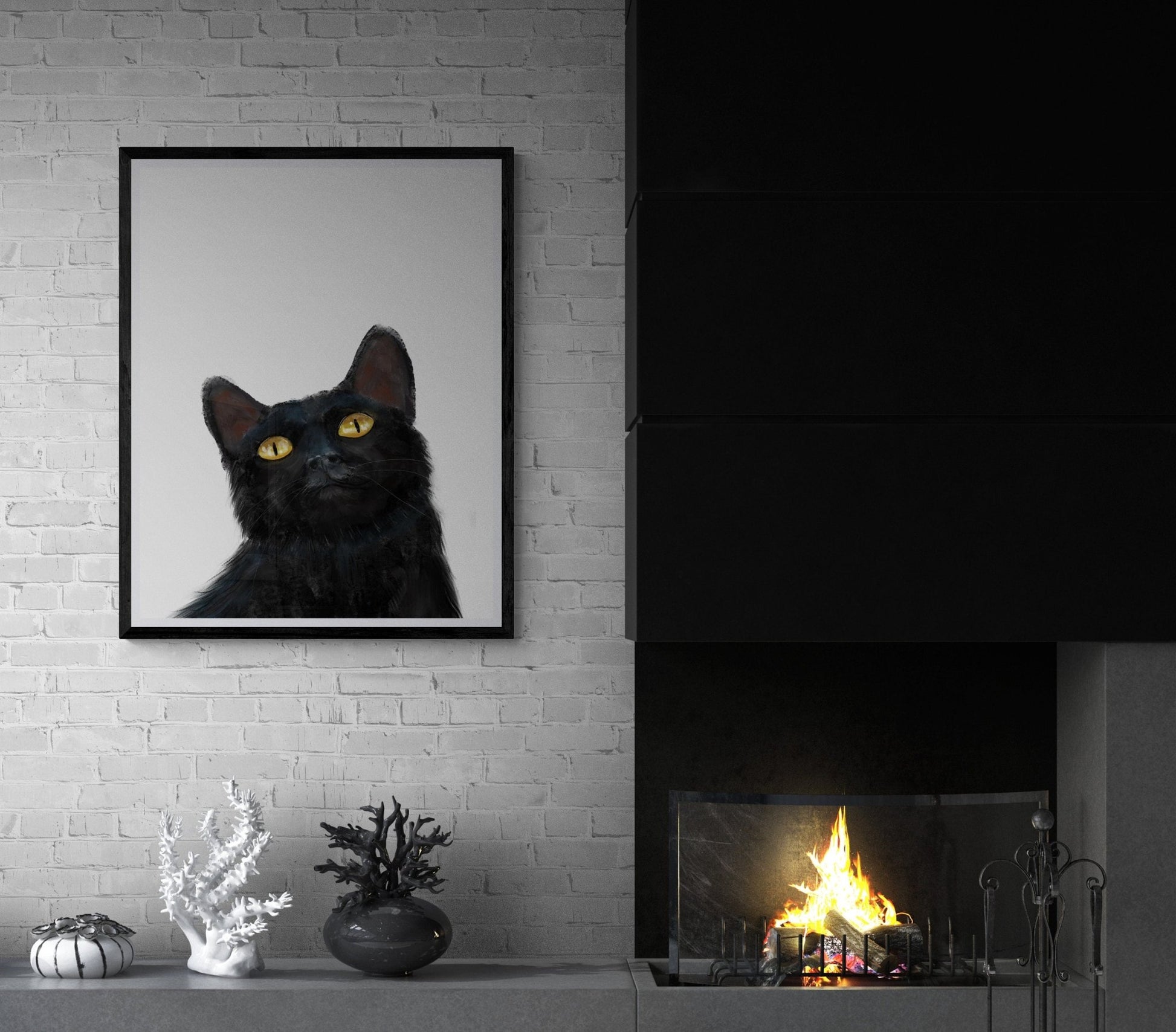 Black Cat Art Print - MerikaArt