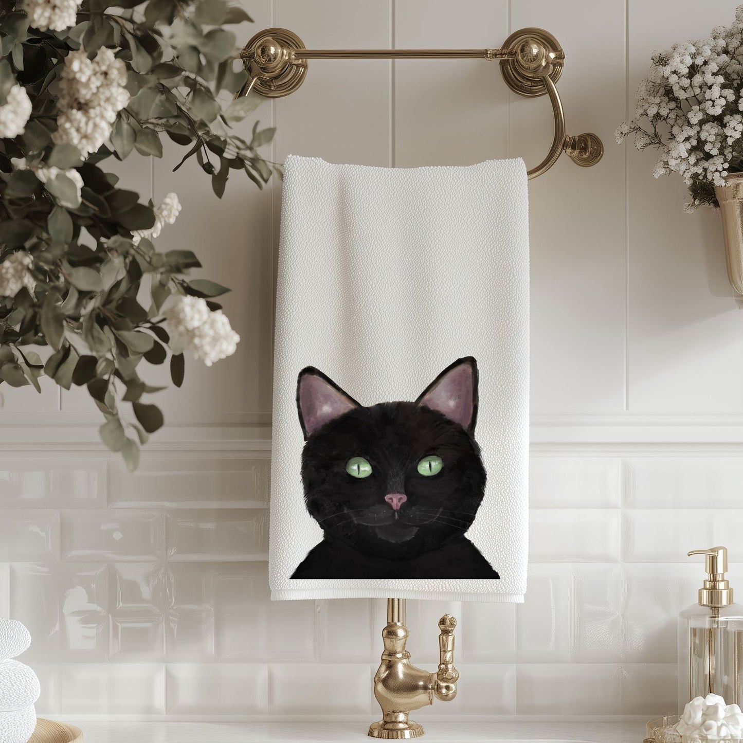 Black Cat Bathroom Towel - MerikaArt