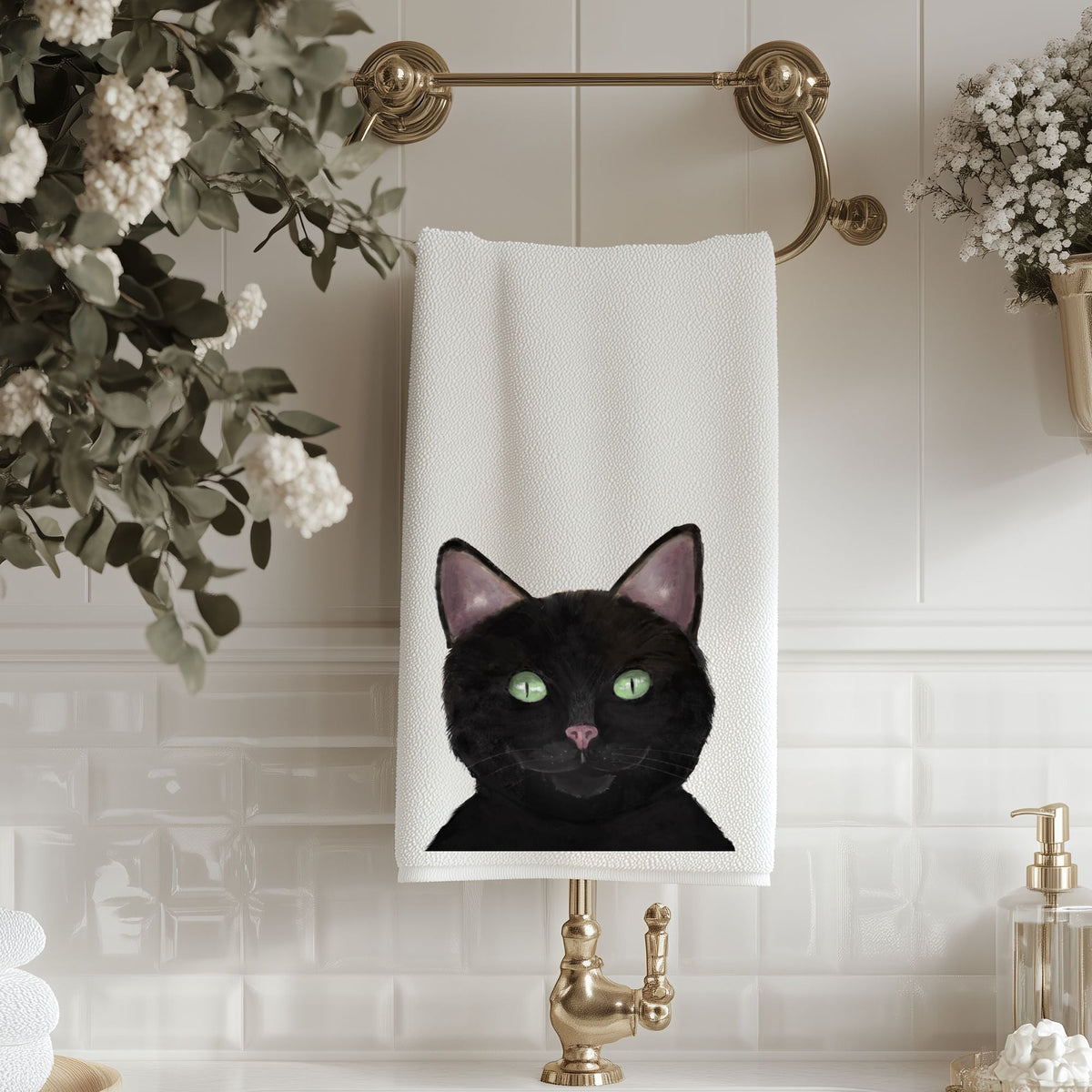 Black Cat Bathroom Towel - MerikaArt