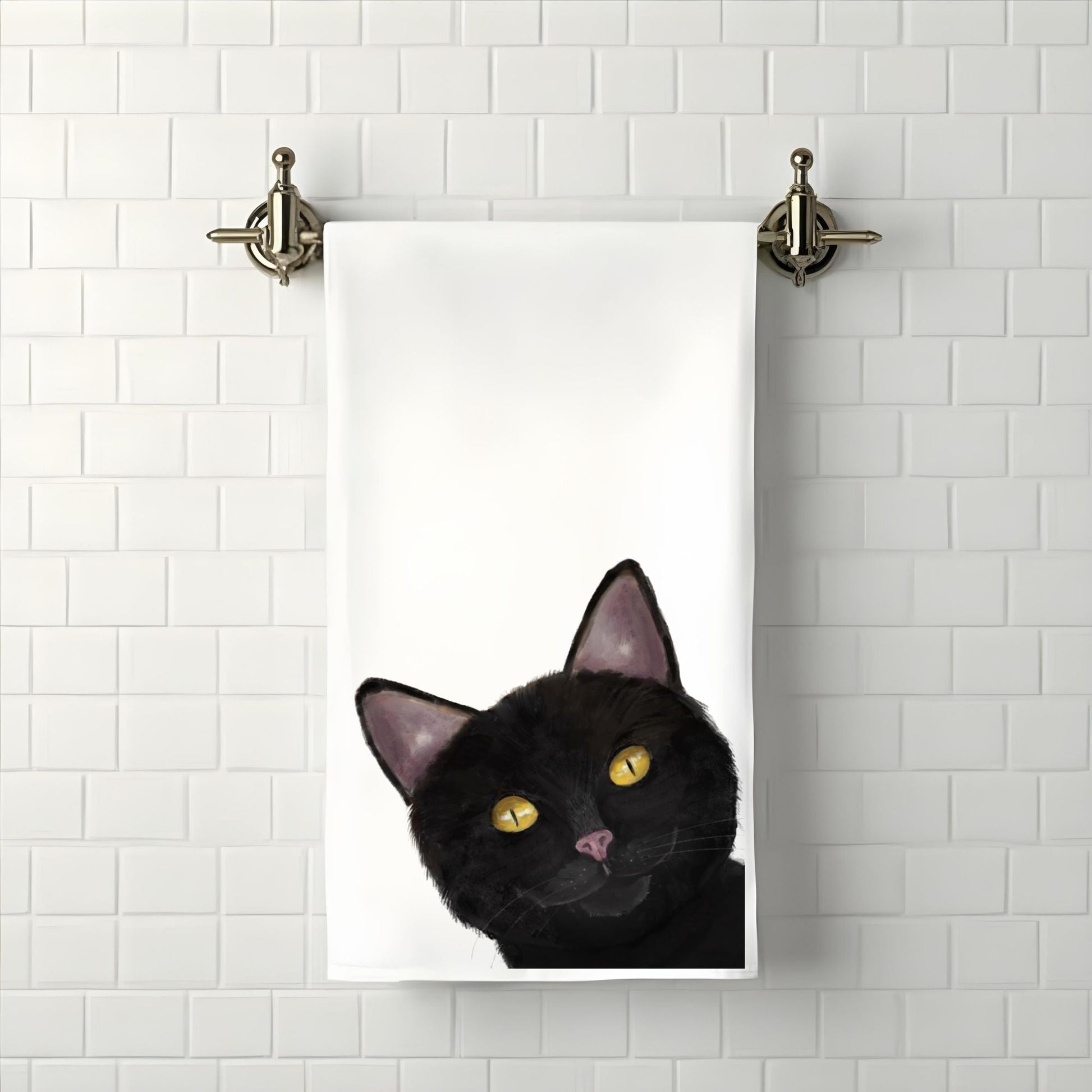 Black Cat Bathroom Towel - MerikaArt