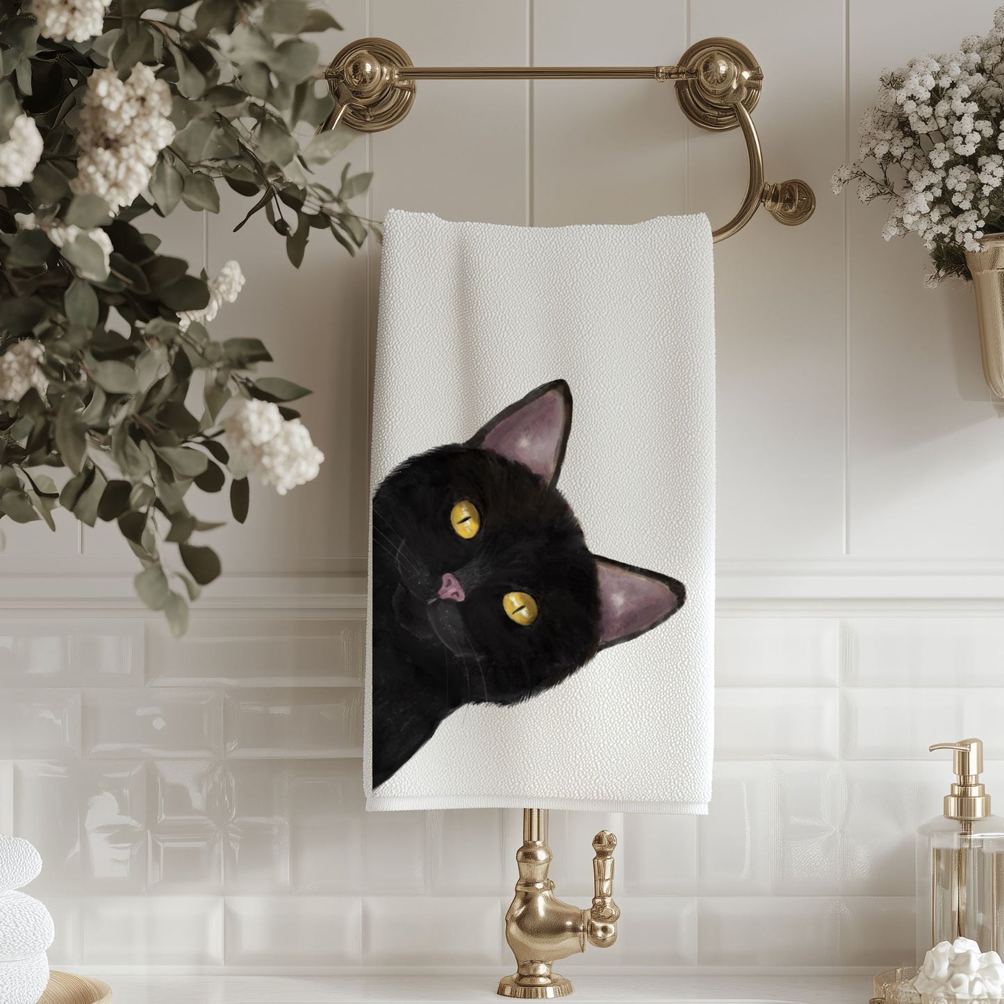 Black Cat Bathroom Towel - MerikaArt