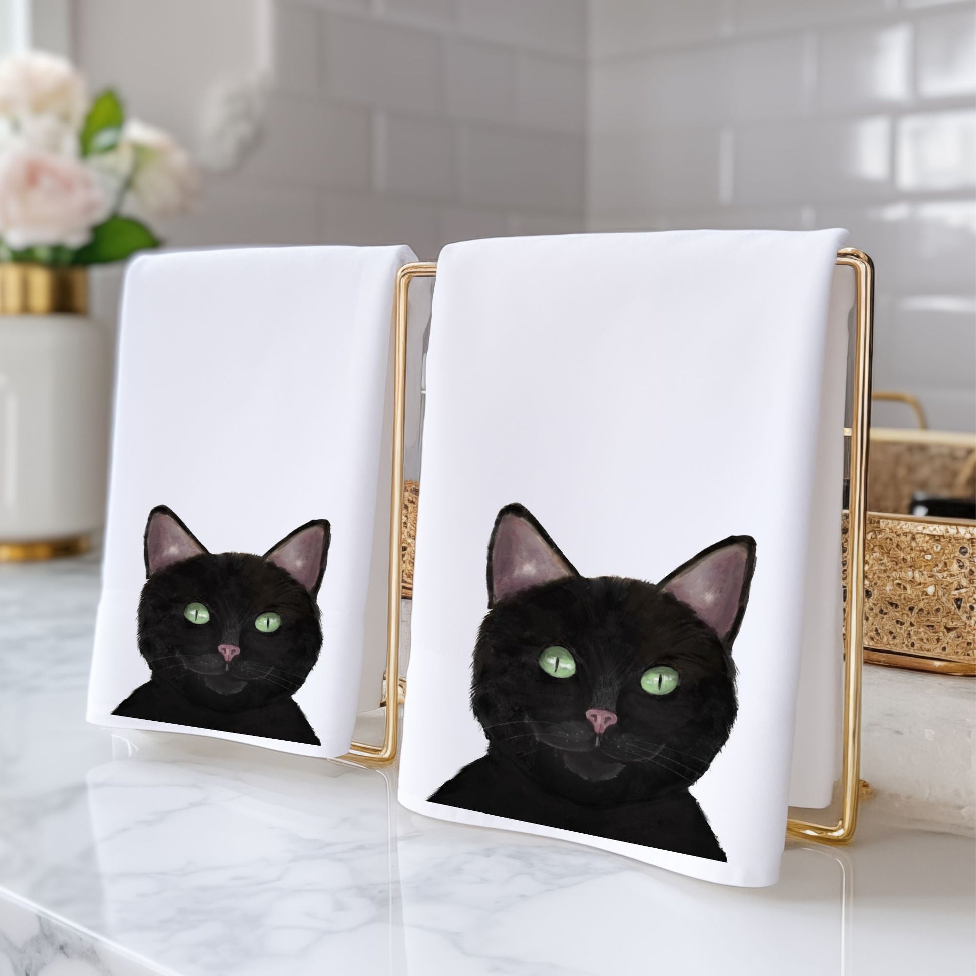Black Cat Bathroom Towel - MerikaArt