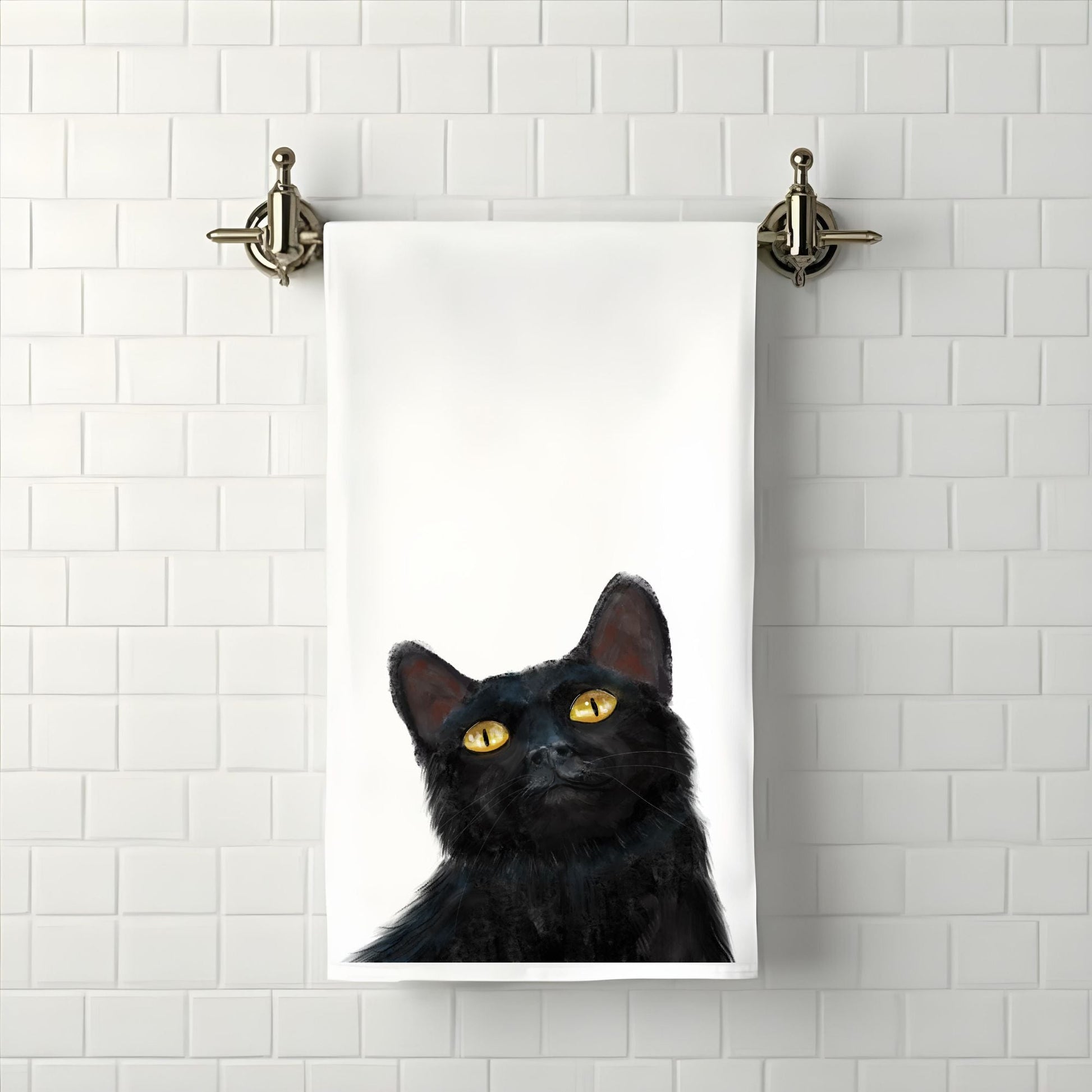 Black Cat Bathroom Towel - MerikaArt