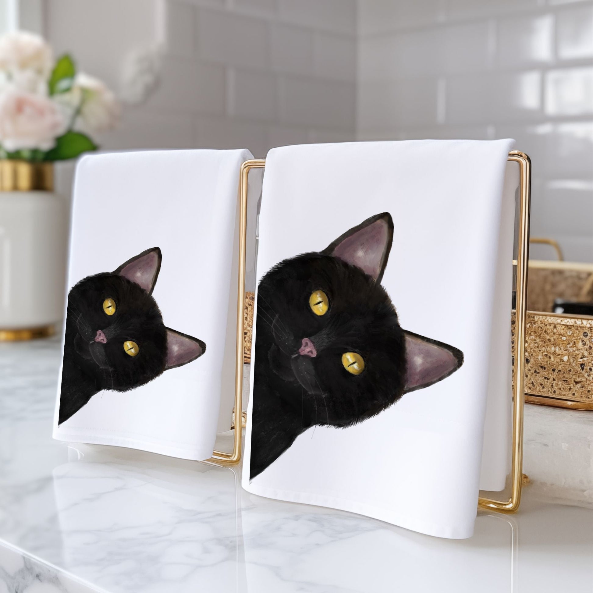 Black Cat Bathroom Towel - MerikaArt