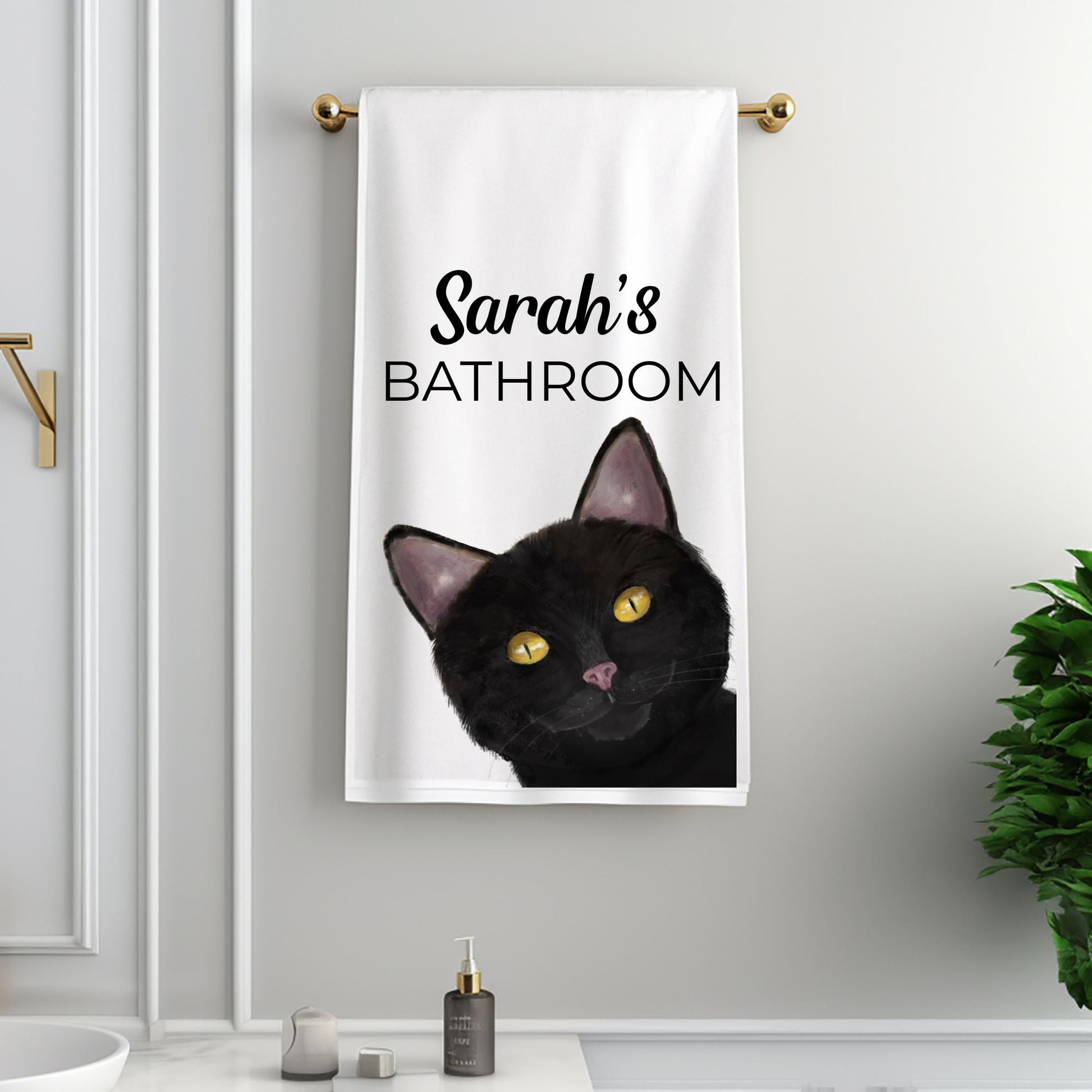Black Cat Bathroom Towel - MerikaArt