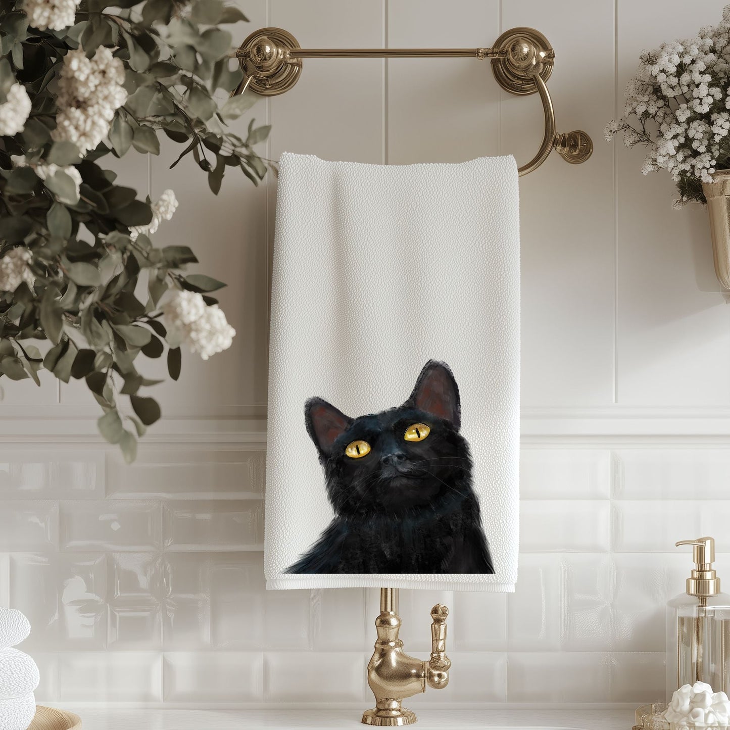 Black Cat Bathroom Towel - MerikaArt