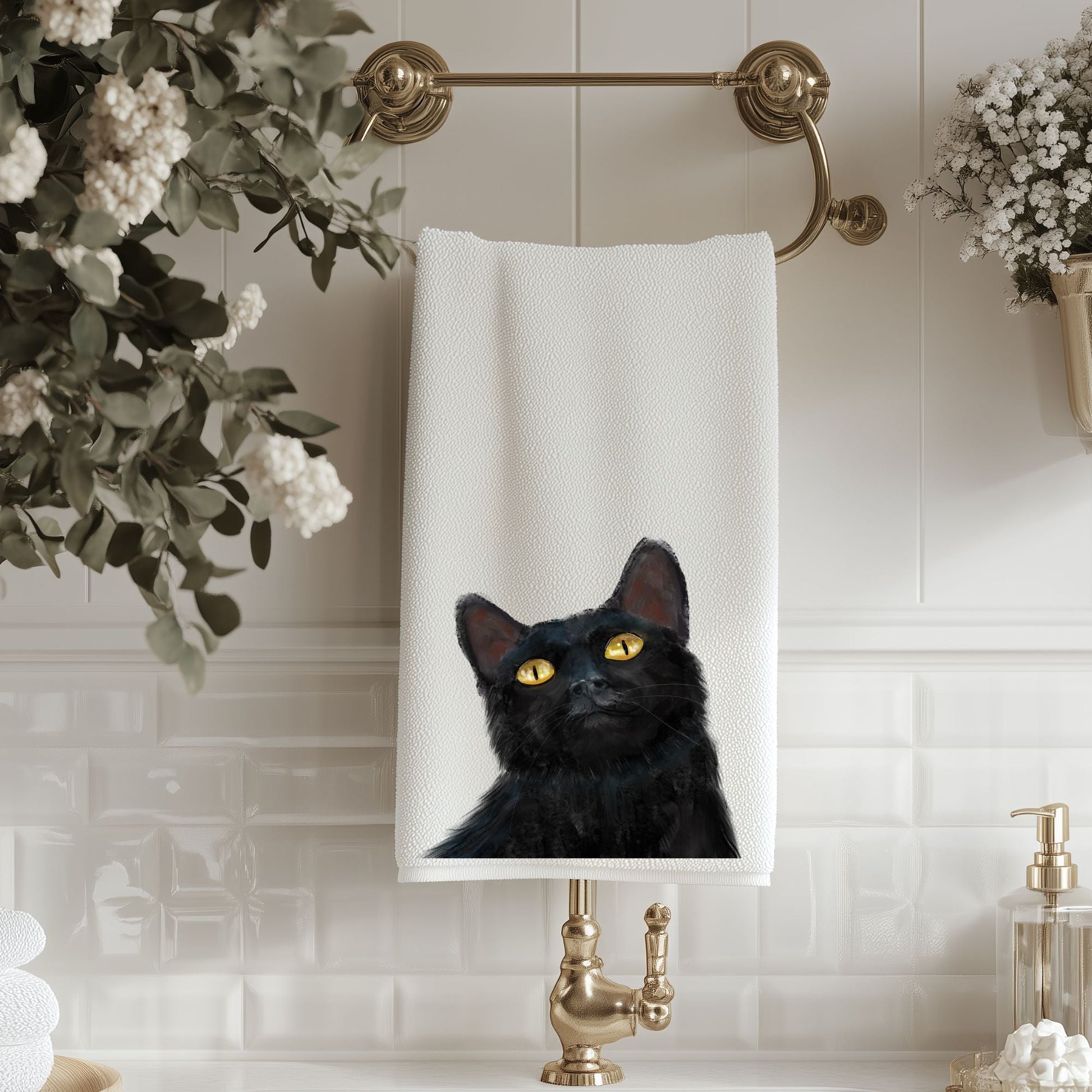 Black Cat Bathroom Towel - MerikaArt