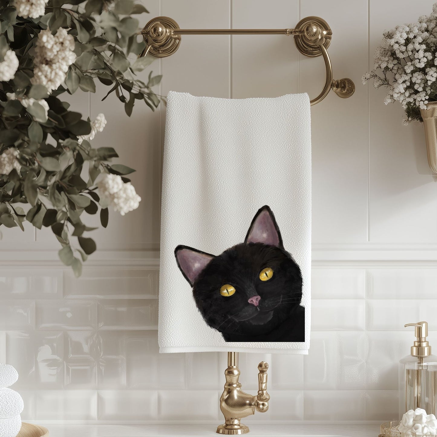 Black Cat Bathroom Towel - MerikaArt