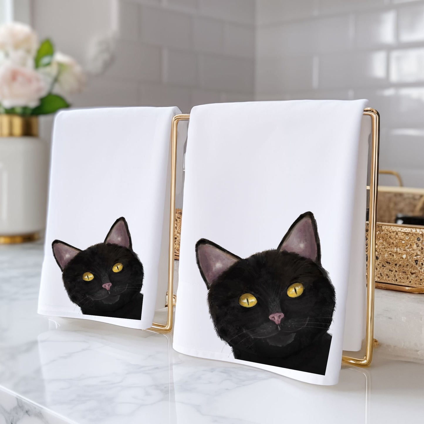 Black Cat Bathroom Towel - MerikaArt