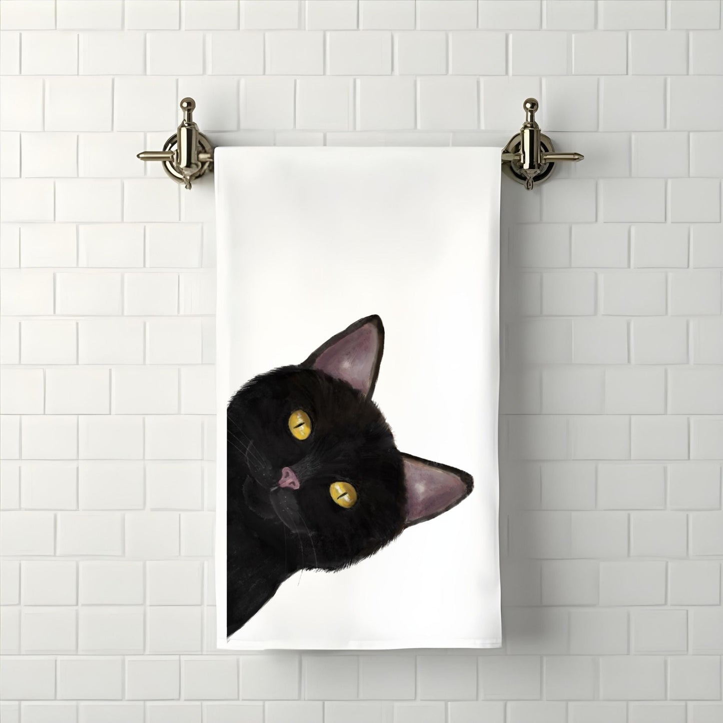 Black Cat Bathroom Towel - MerikaArt