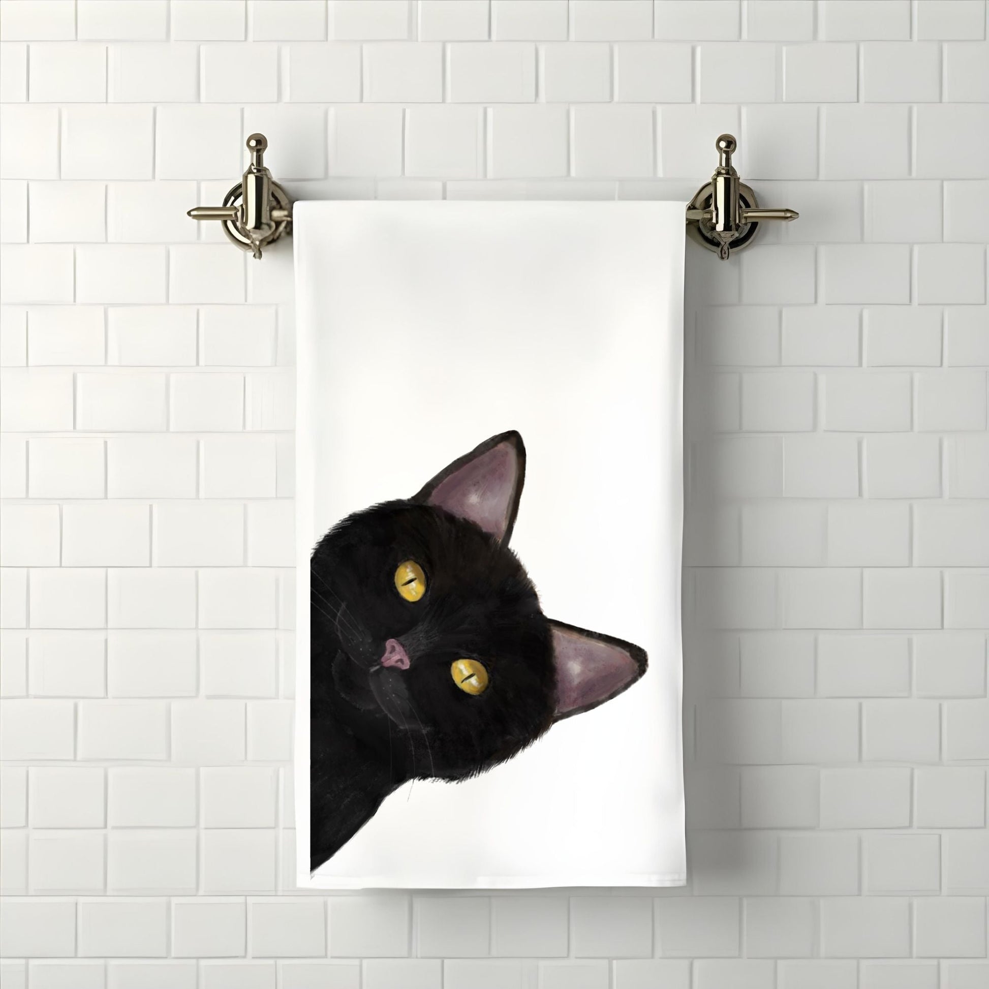 Black Cat Bathroom Towel - MerikaArt