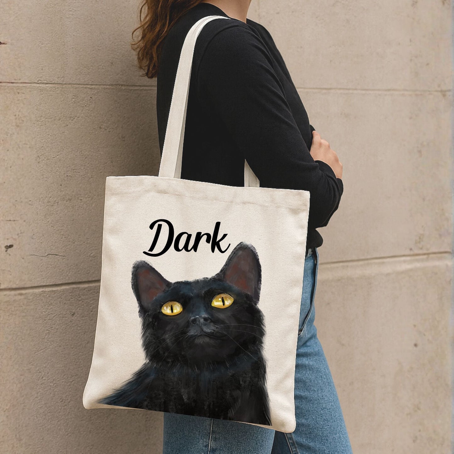 Black Cat Canvas Tote Bag - MerikaArt