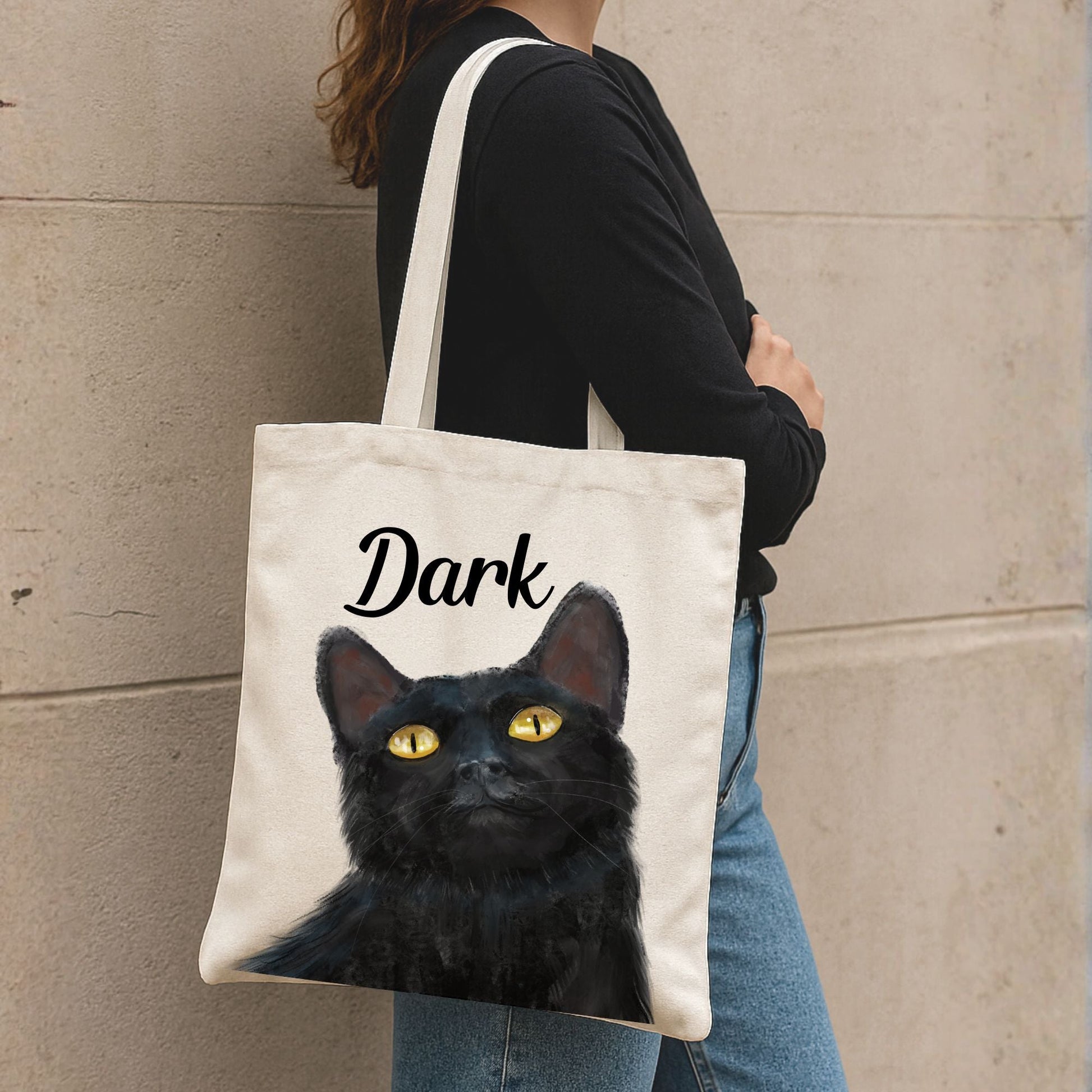 Black Cat Canvas Tote Bag - MerikaArt