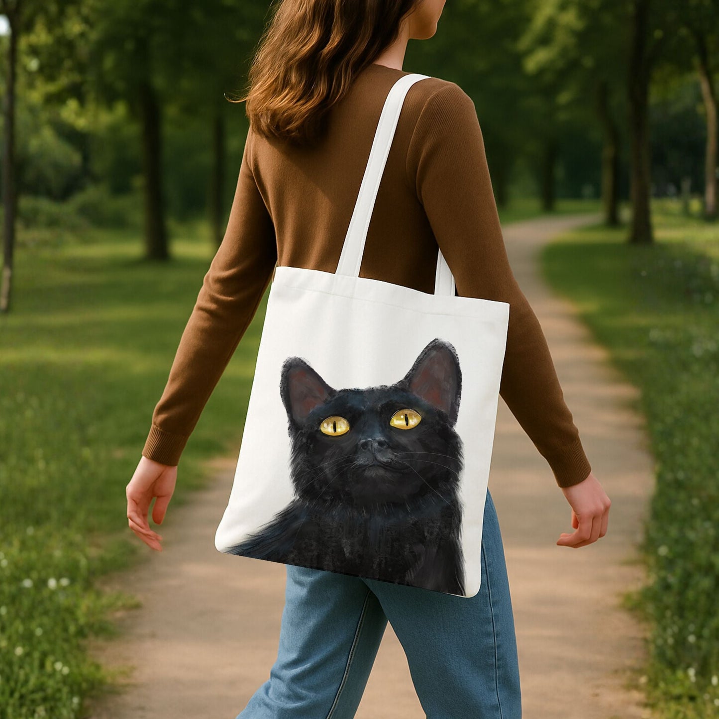 Black Cat Canvas Tote Bag - MerikaArt