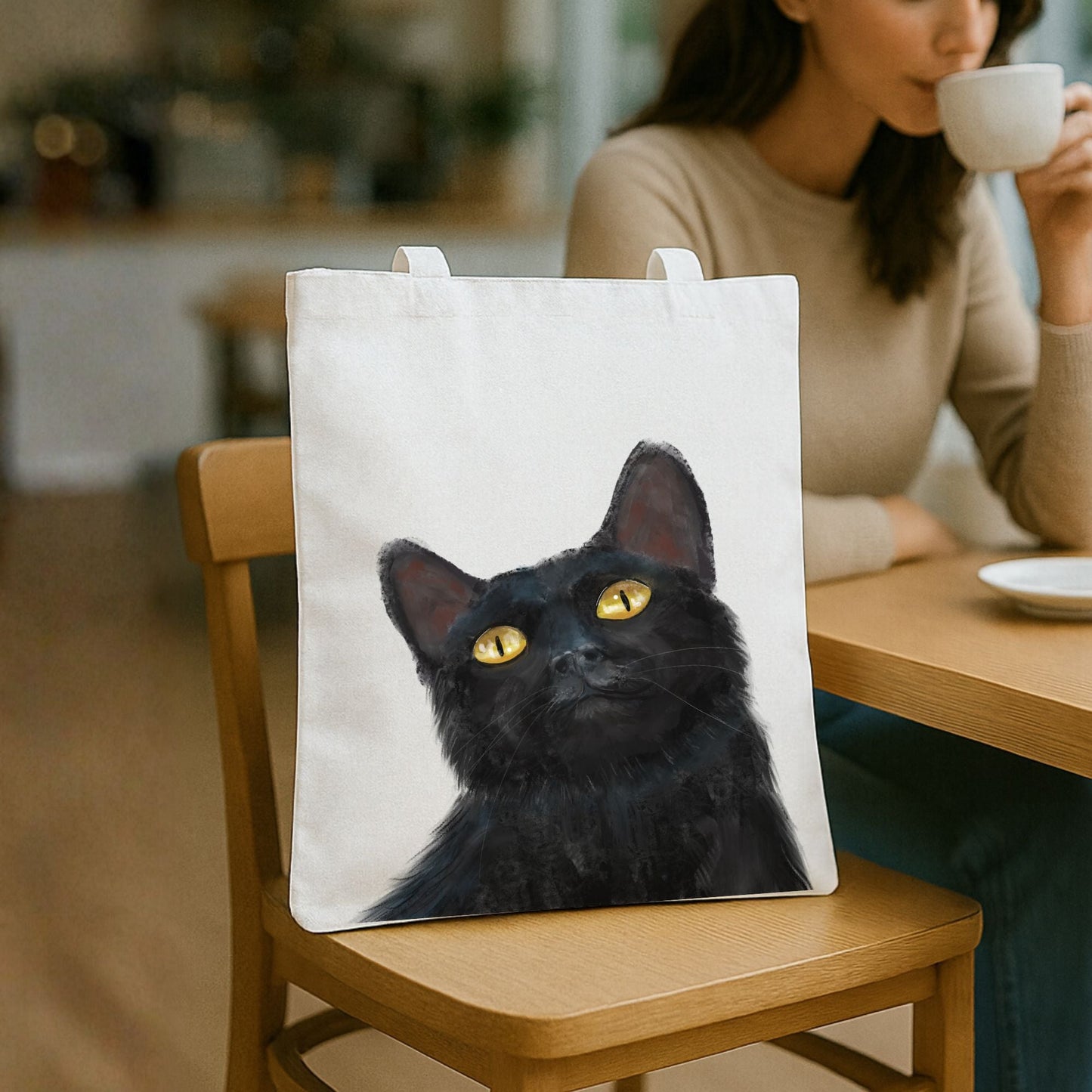 Black Cat Canvas Tote Bag - MerikaArt