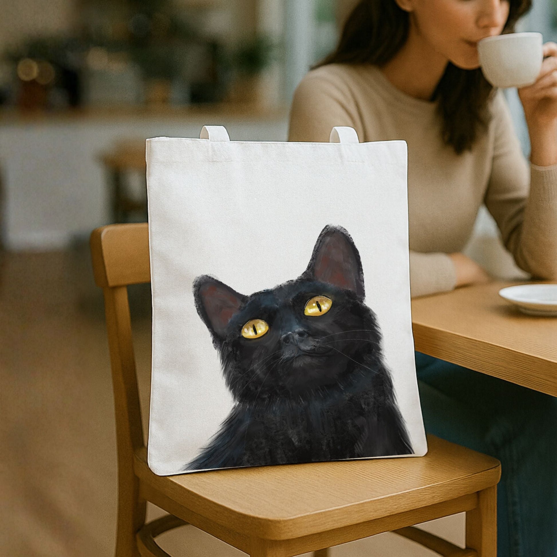 Black Cat Canvas Tote Bag - MerikaArt