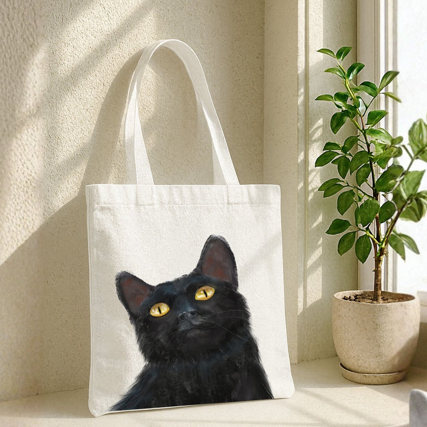 Black Cat Canvas Tote Bag - MerikaArt