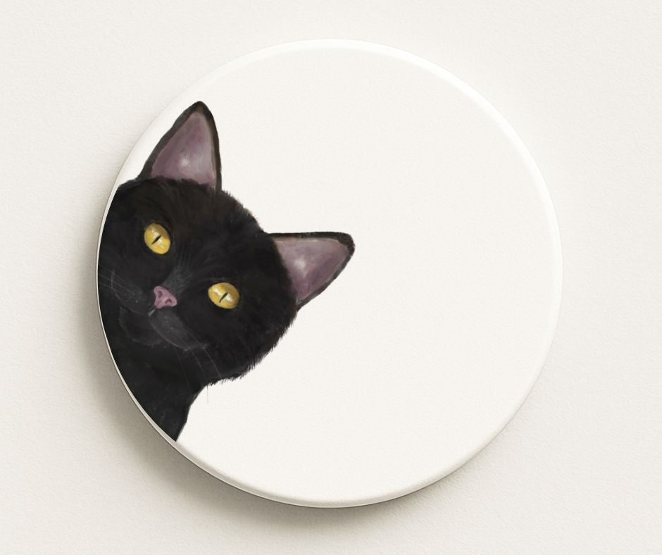 Black Cat Ceramic Coaster - MerikaArt