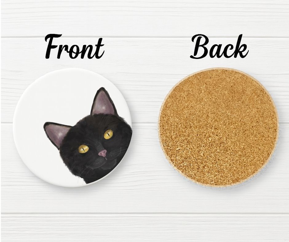 Black Cat Ceramic Coaster - MerikaArt
