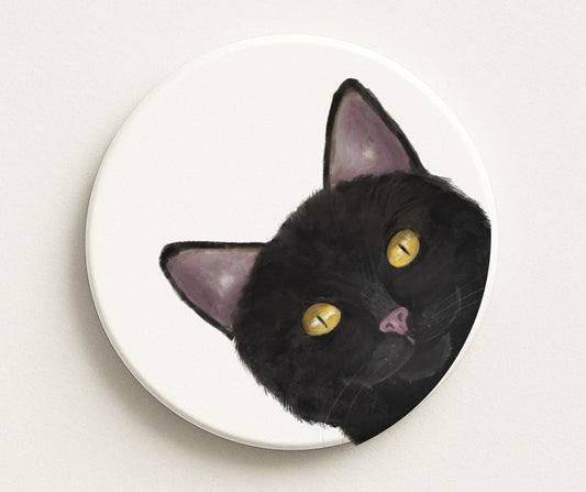 Black Cat Ceramic Coaster - MerikaArt