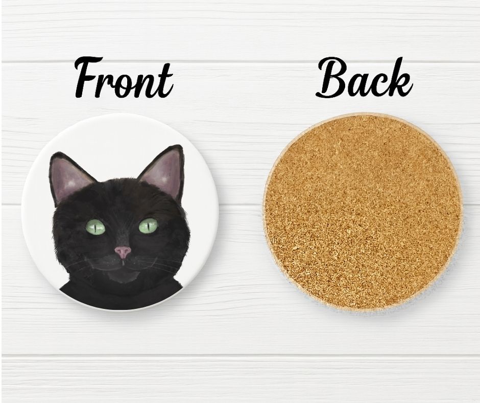 Black Cat Ceramic Coaster - MerikaArt