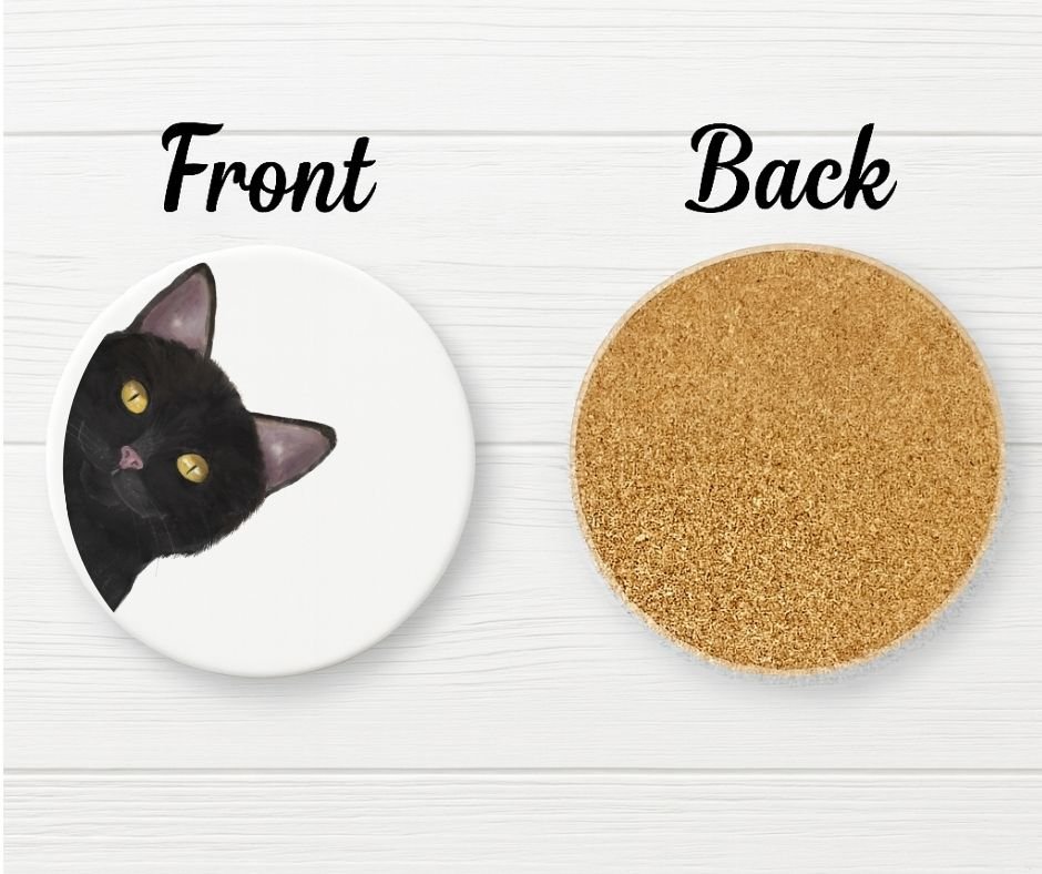 Black Cat Ceramic Coaster - MerikaArt