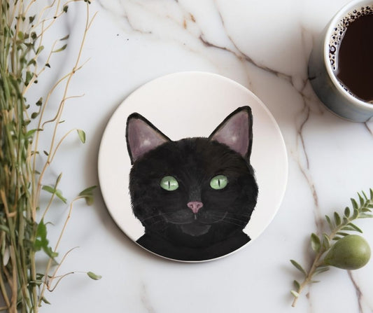 Black Cat Ceramic Coaster - MerikaArt