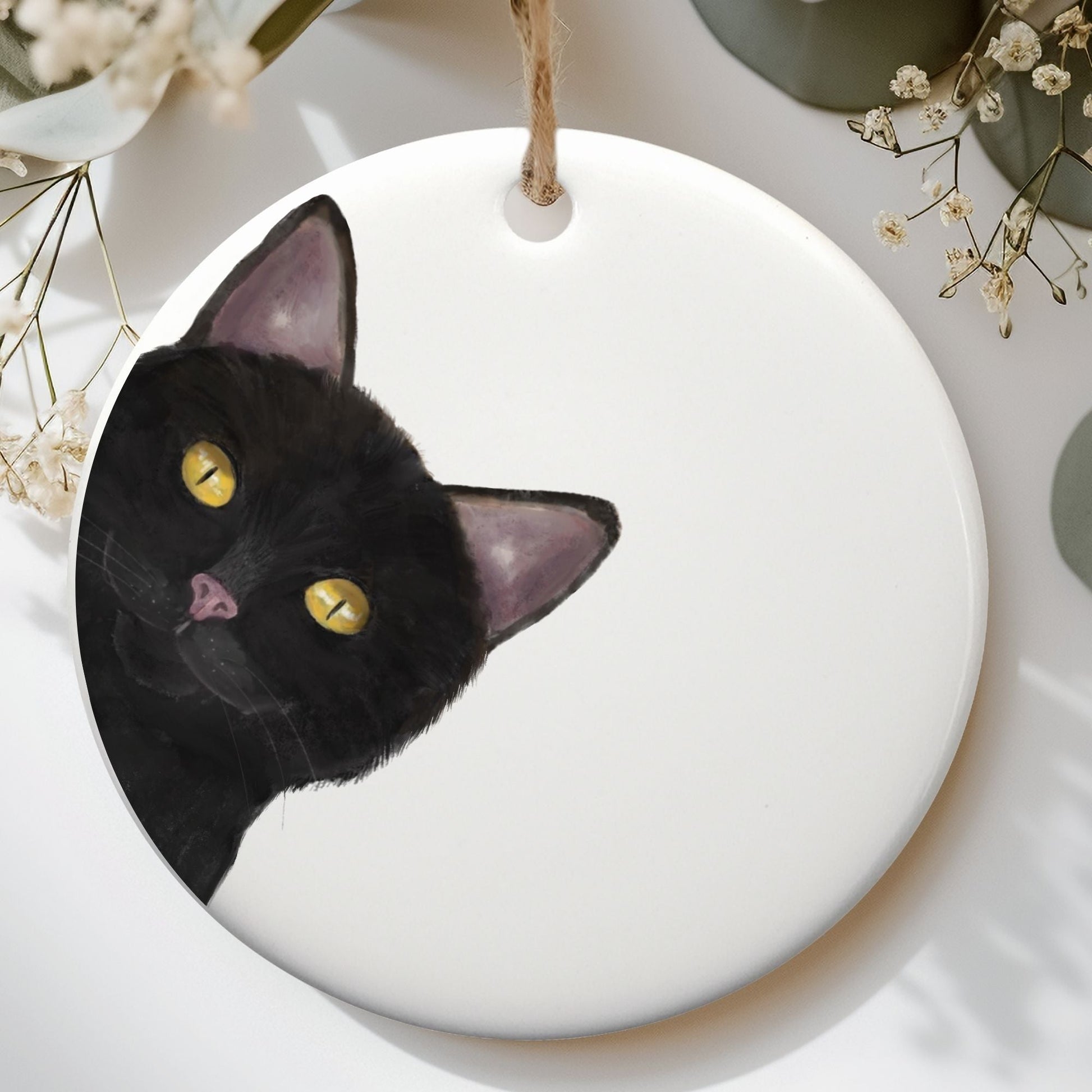 Black Cat Ceramic Ornament - MerikaArt