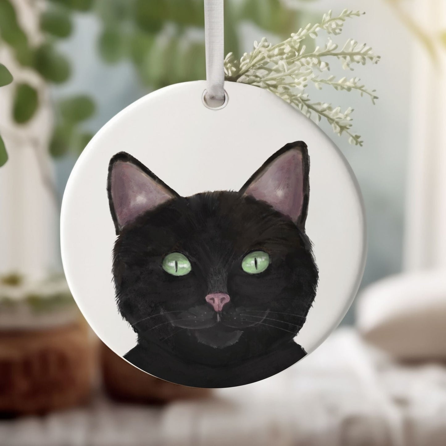 Black Cat Ceramic Ornament - MerikaArt