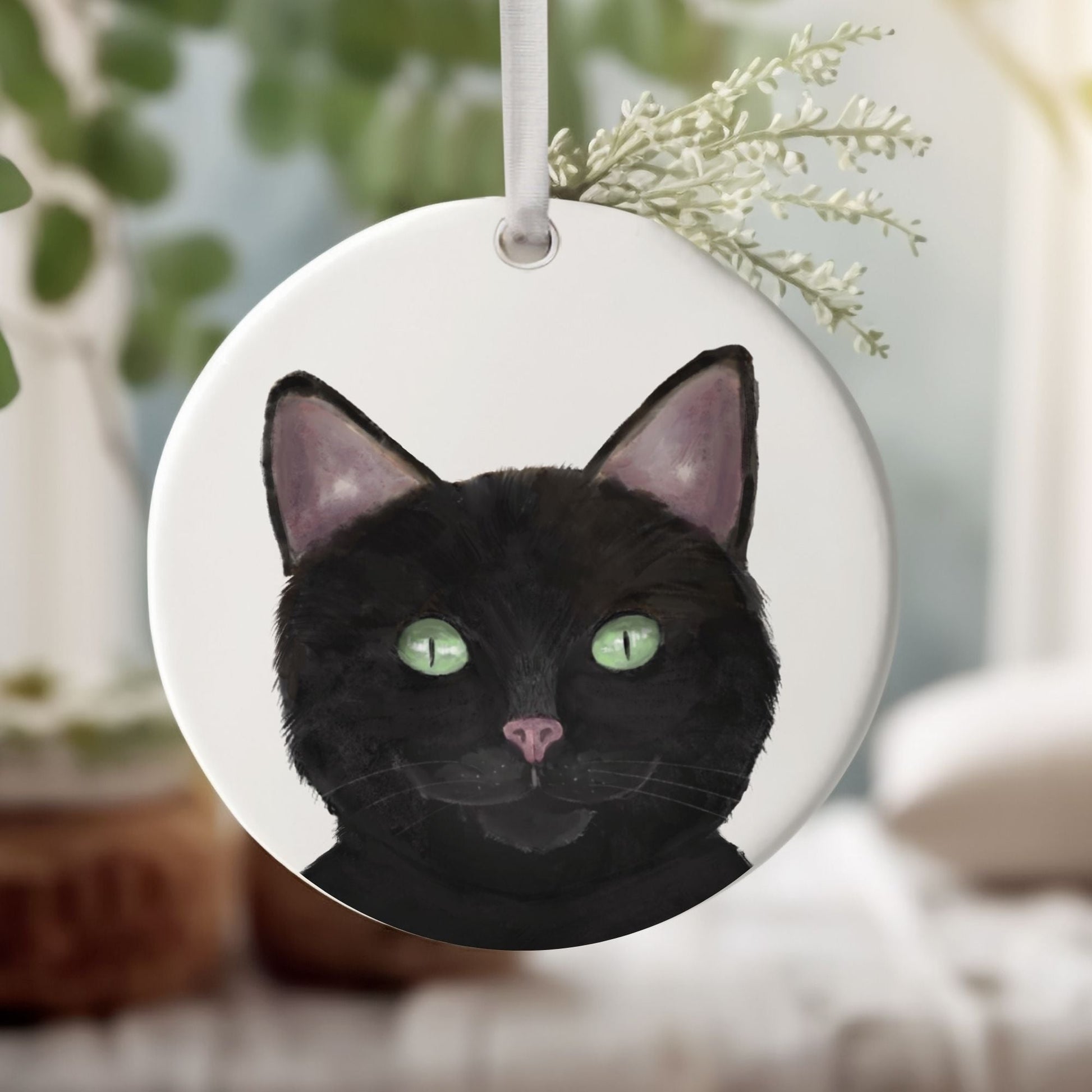 Black Cat Ceramic Ornament - MerikaArt