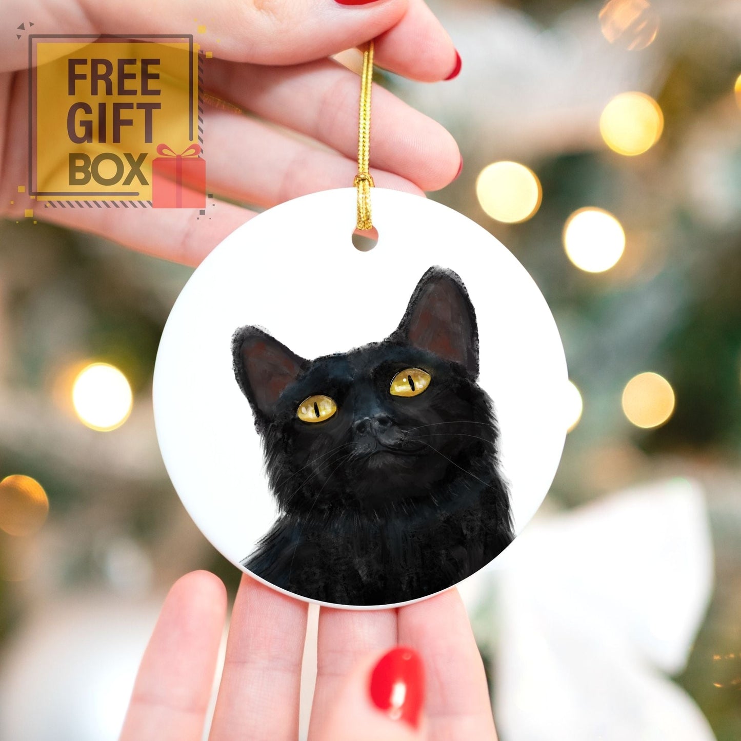 Black Cat Ceramic Ornament - MerikaArt