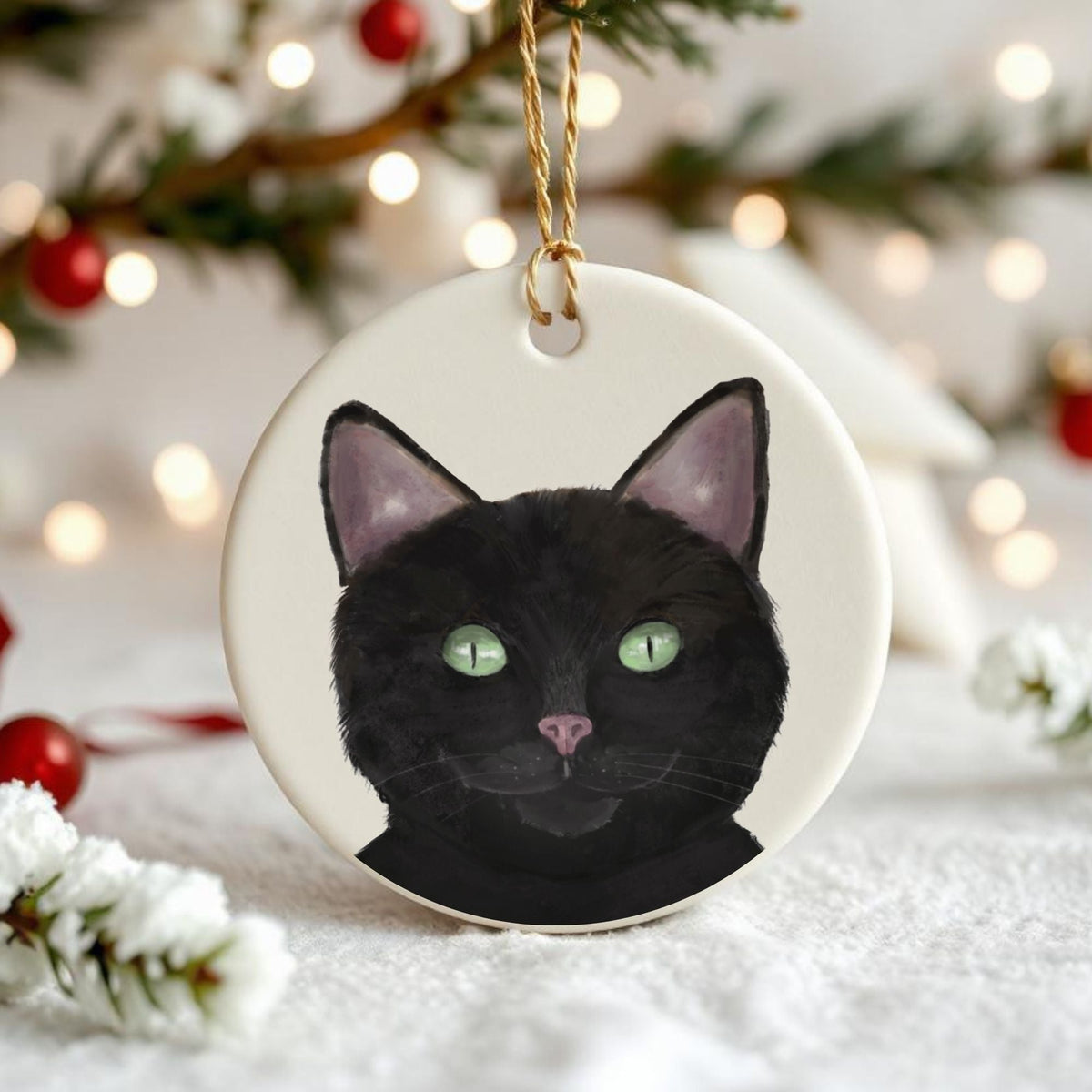 Black Cat Ceramic Ornament - MerikaArt