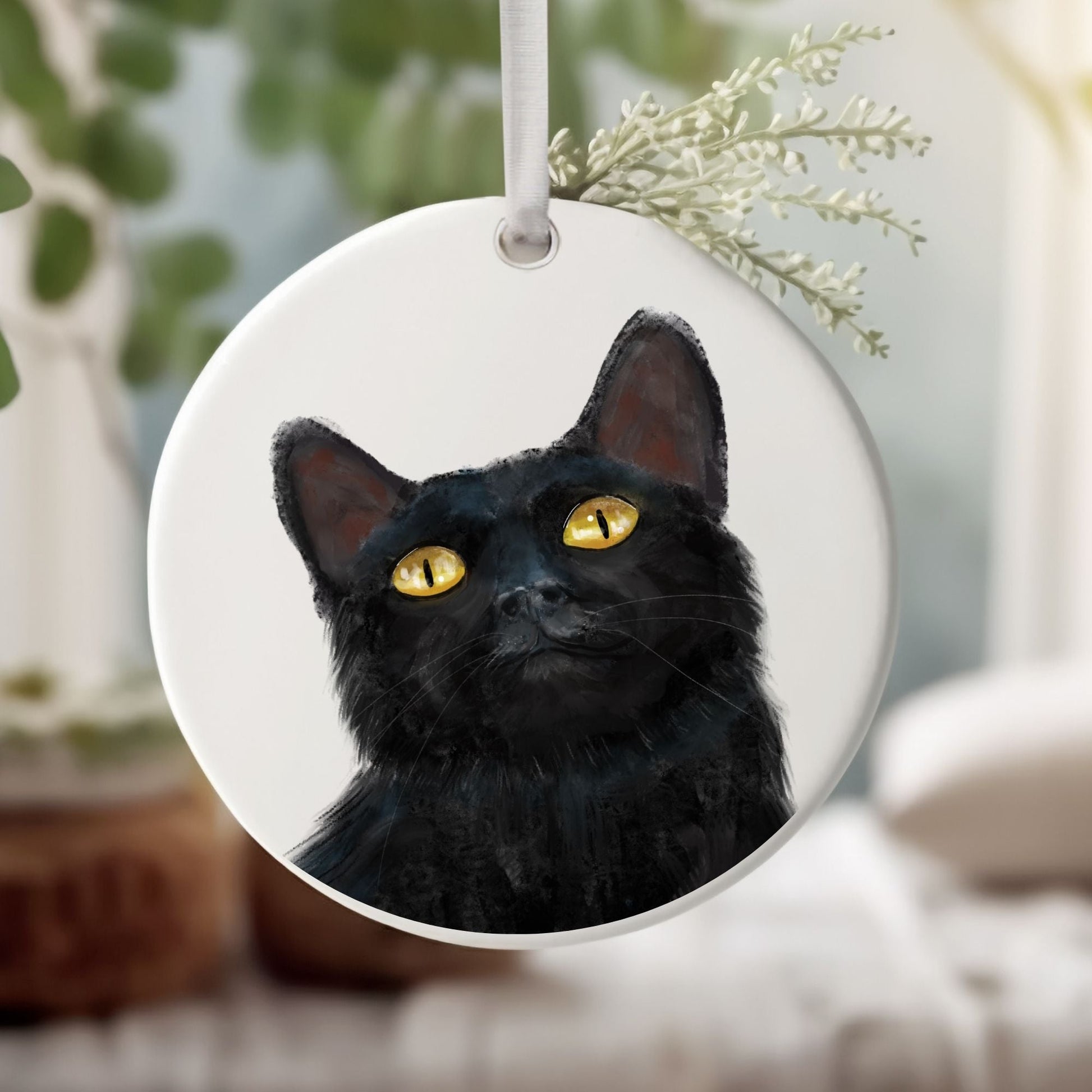 Black Cat Ceramic Ornament - MerikaArt