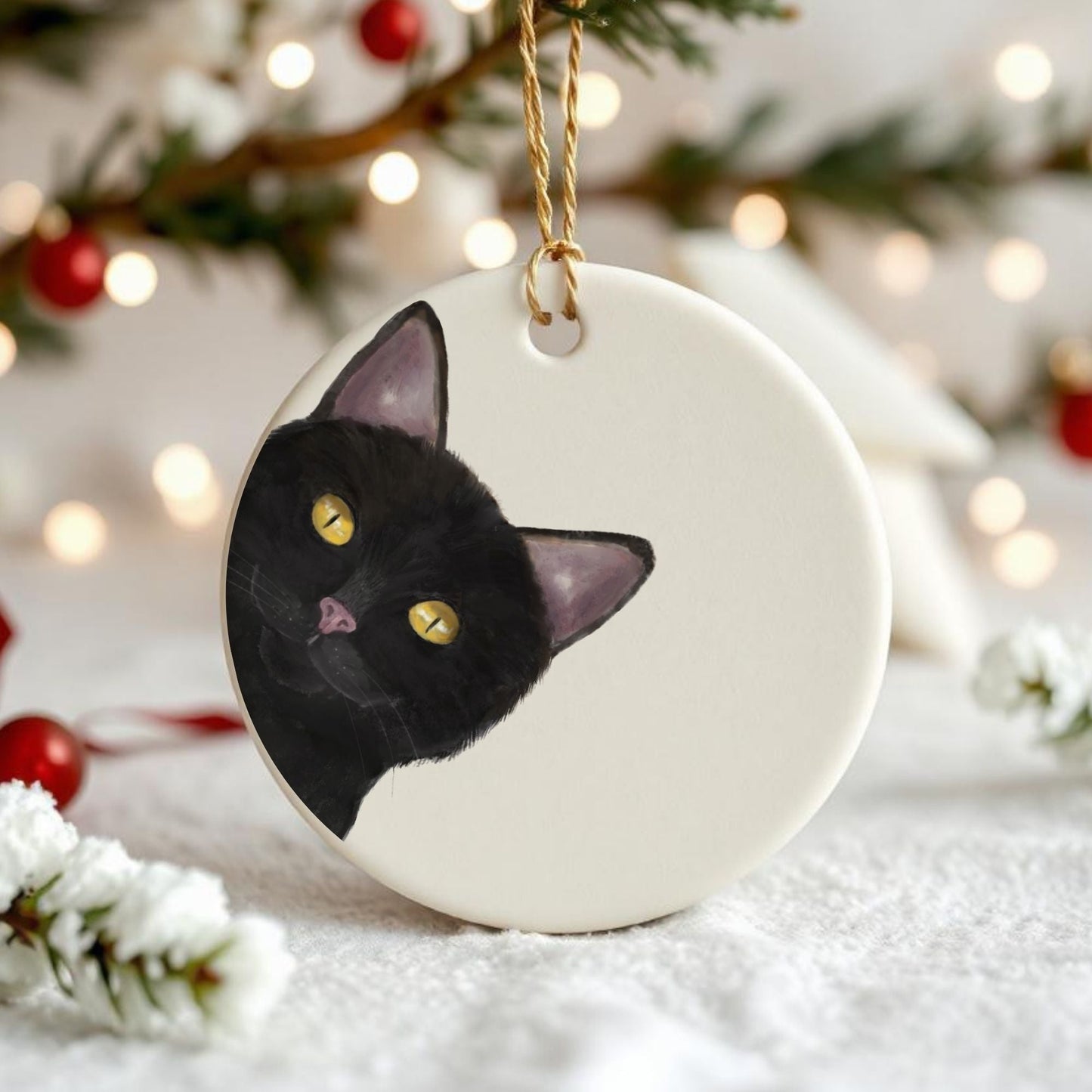 Black Cat Ceramic Ornament - MerikaArt