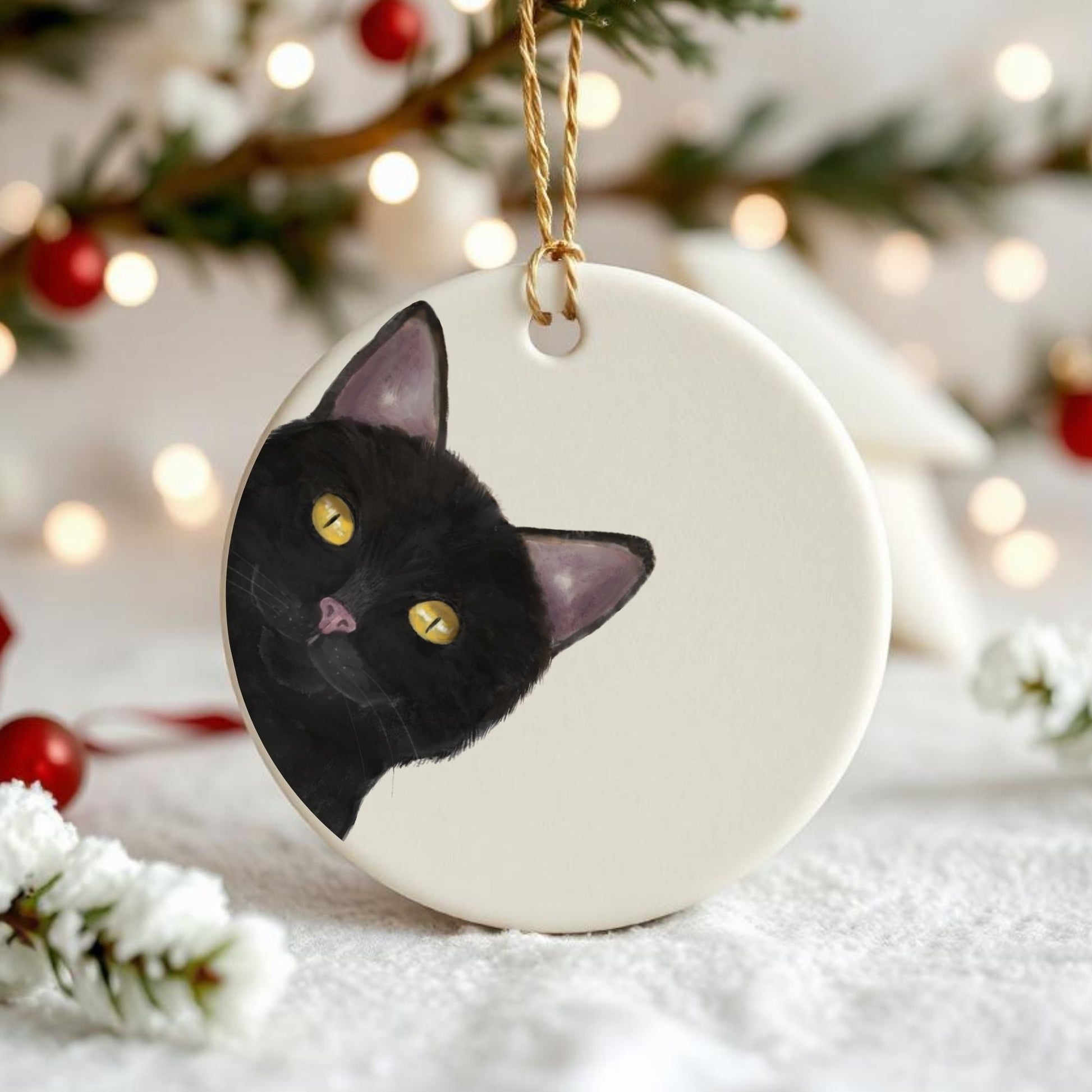 Black Cat Ceramic Ornament - MerikaArt