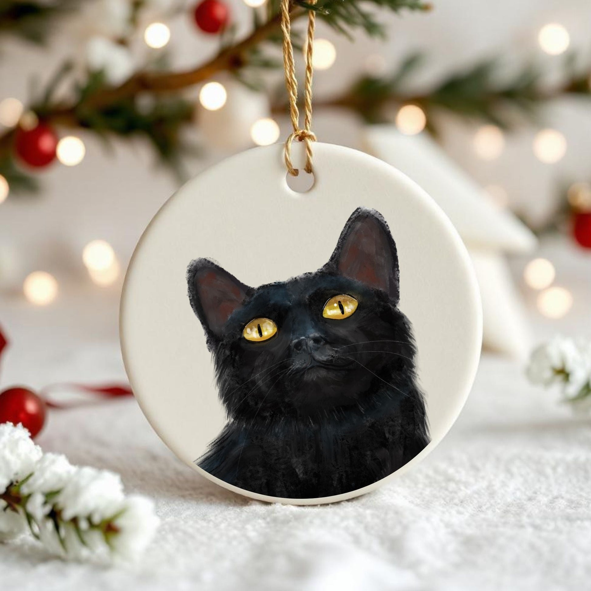 Black Cat Ceramic Ornament - MerikaArt