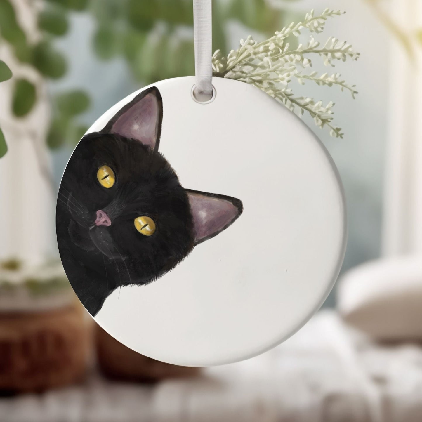 Black Cat Ceramic Ornament - MerikaArt