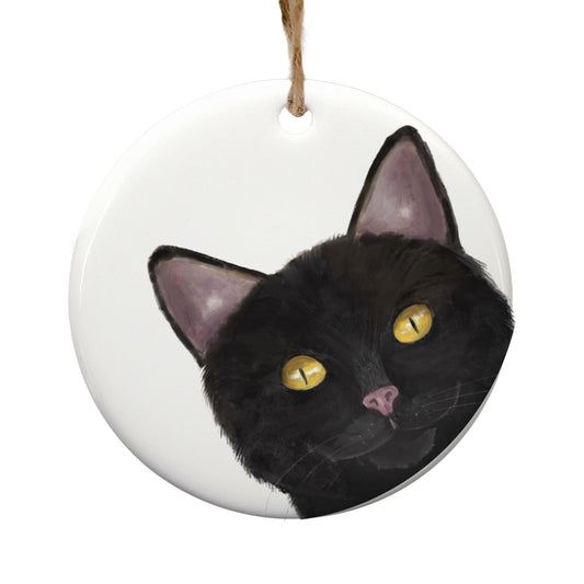 Black Cat Ceramic Ornament - MerikaArt