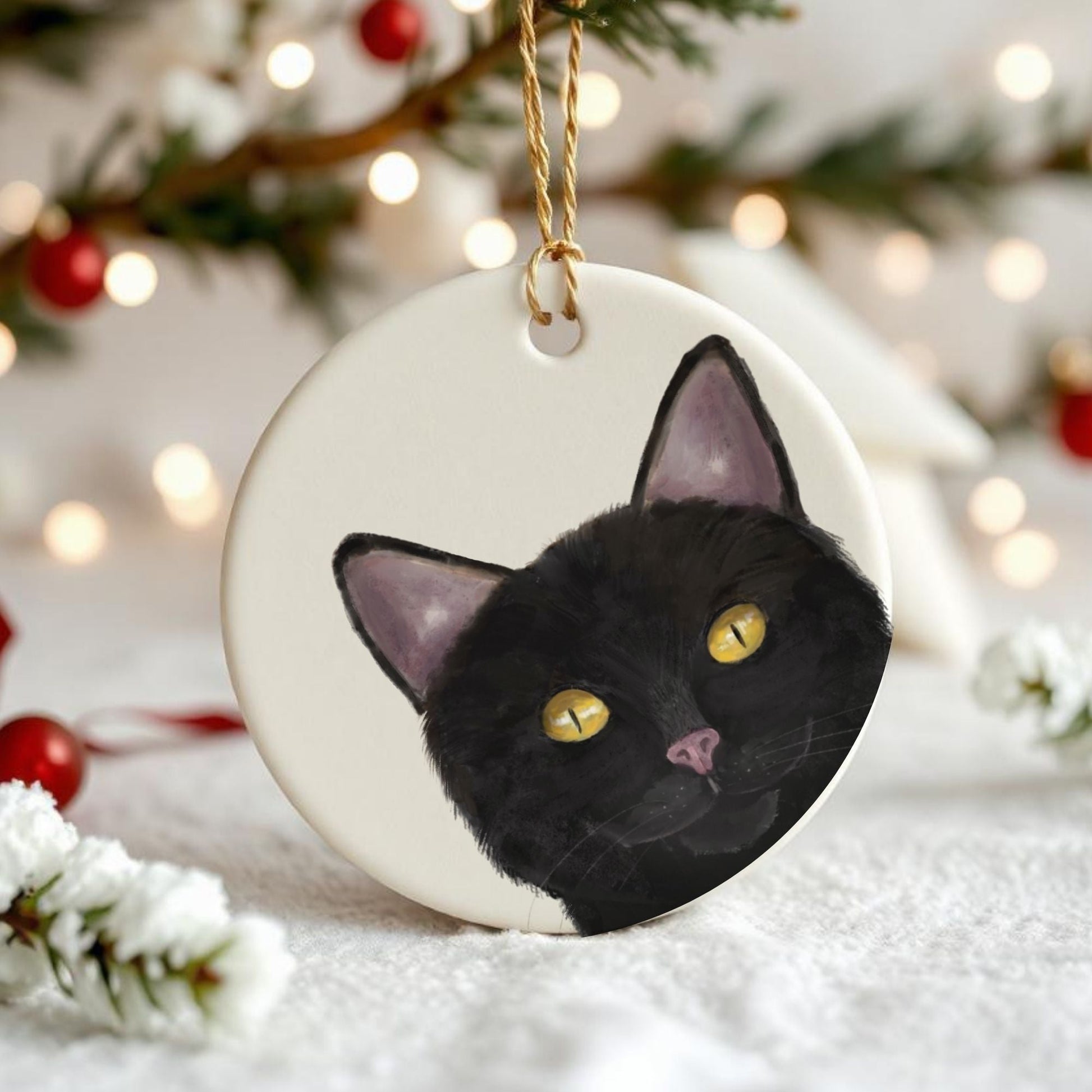 Black Cat Ceramic Ornament - MerikaArt