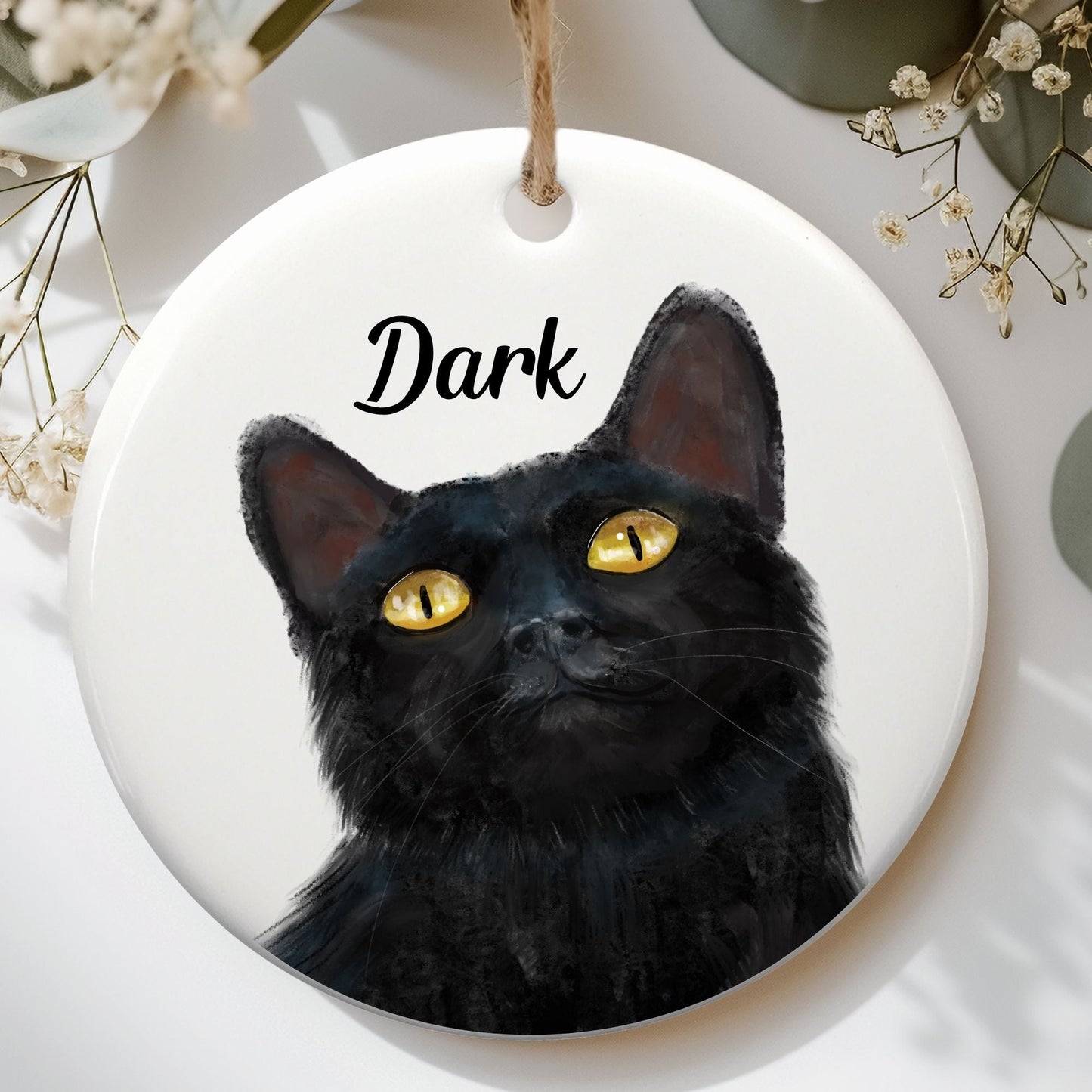 Black Cat Ceramic Ornament - MerikaArt