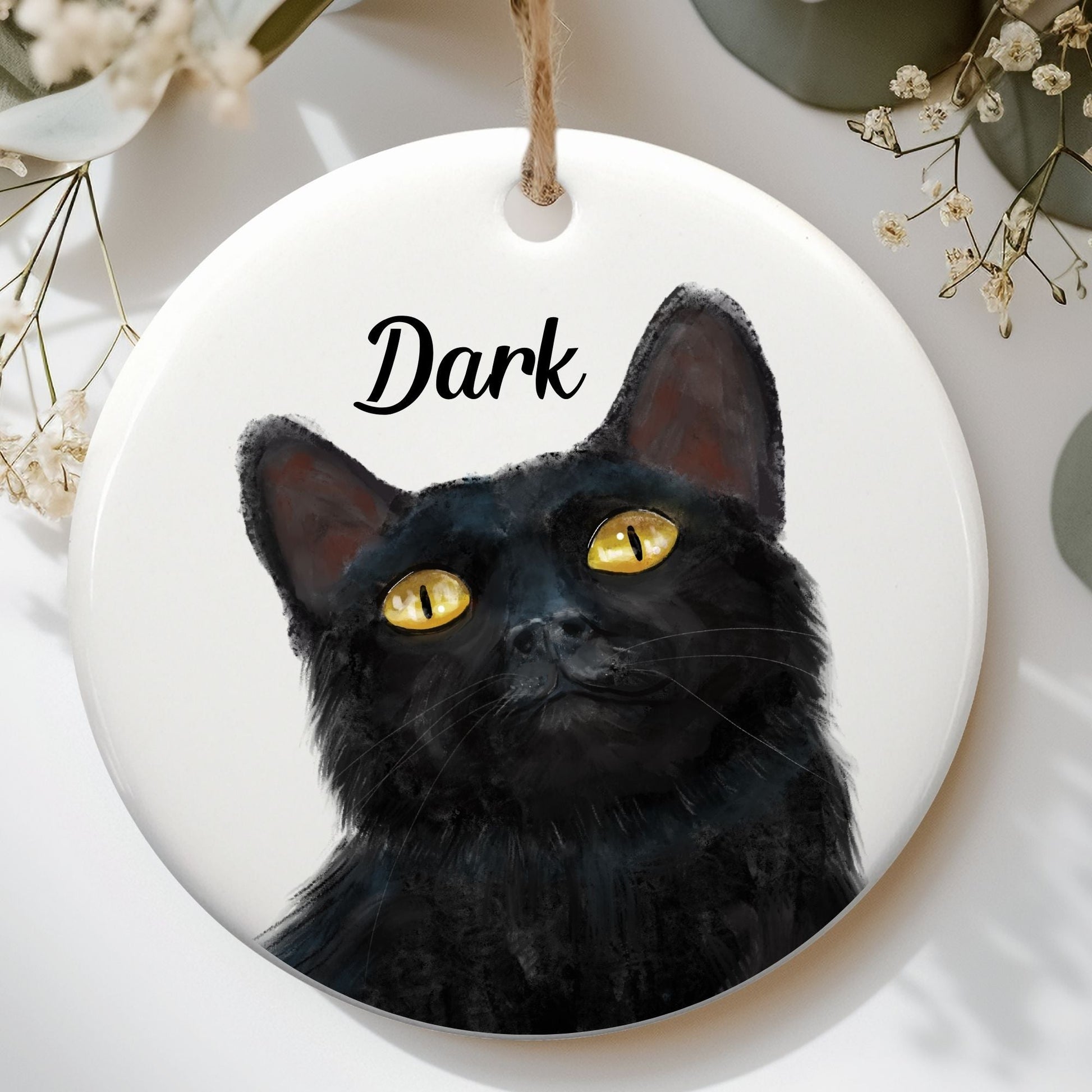 Black Cat Ceramic Ornament - MerikaArt