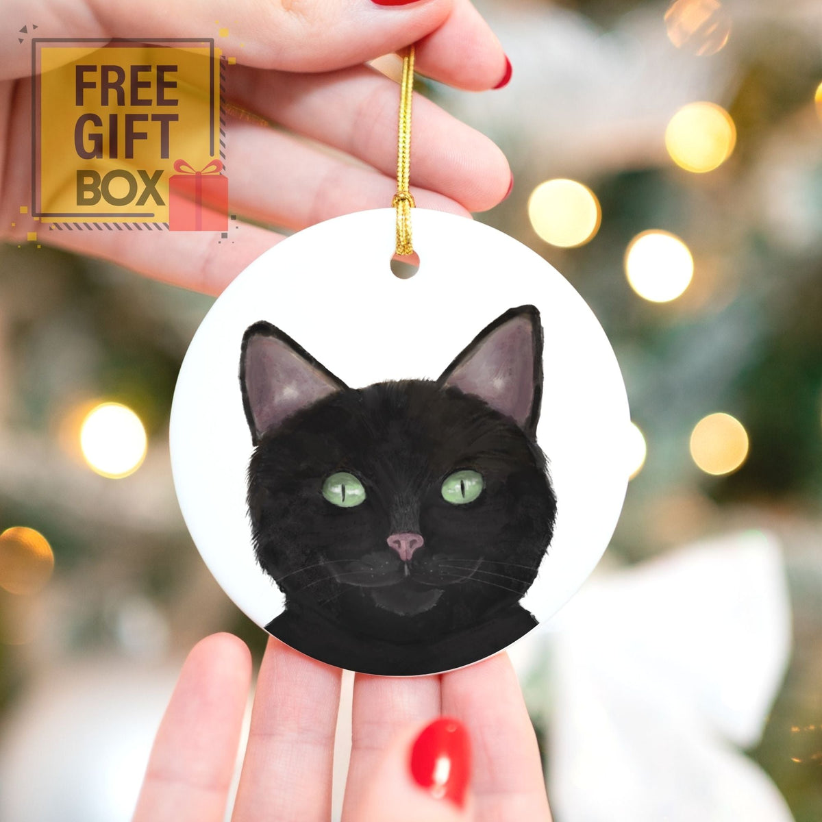 Black Cat Ceramic Ornament - MerikaArt