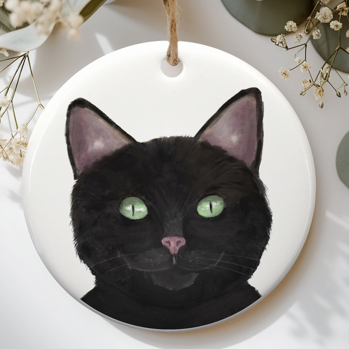 Black Cat Ceramic Ornament - MerikaArt