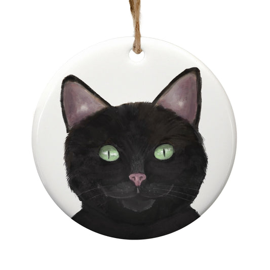 Black Cat Ceramic Ornament - MerikaArt