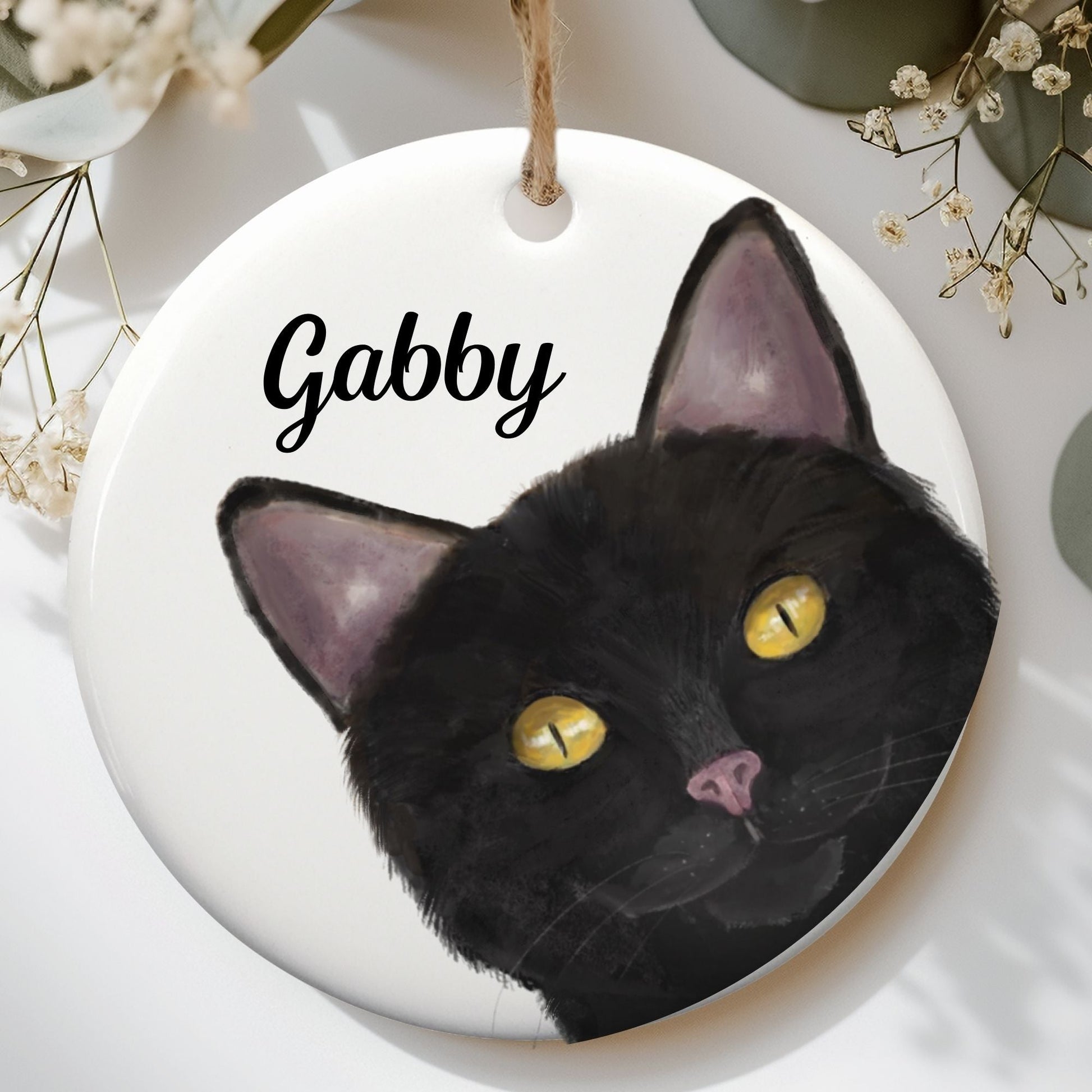 Black Cat Ceramic Ornament - MerikaArt
